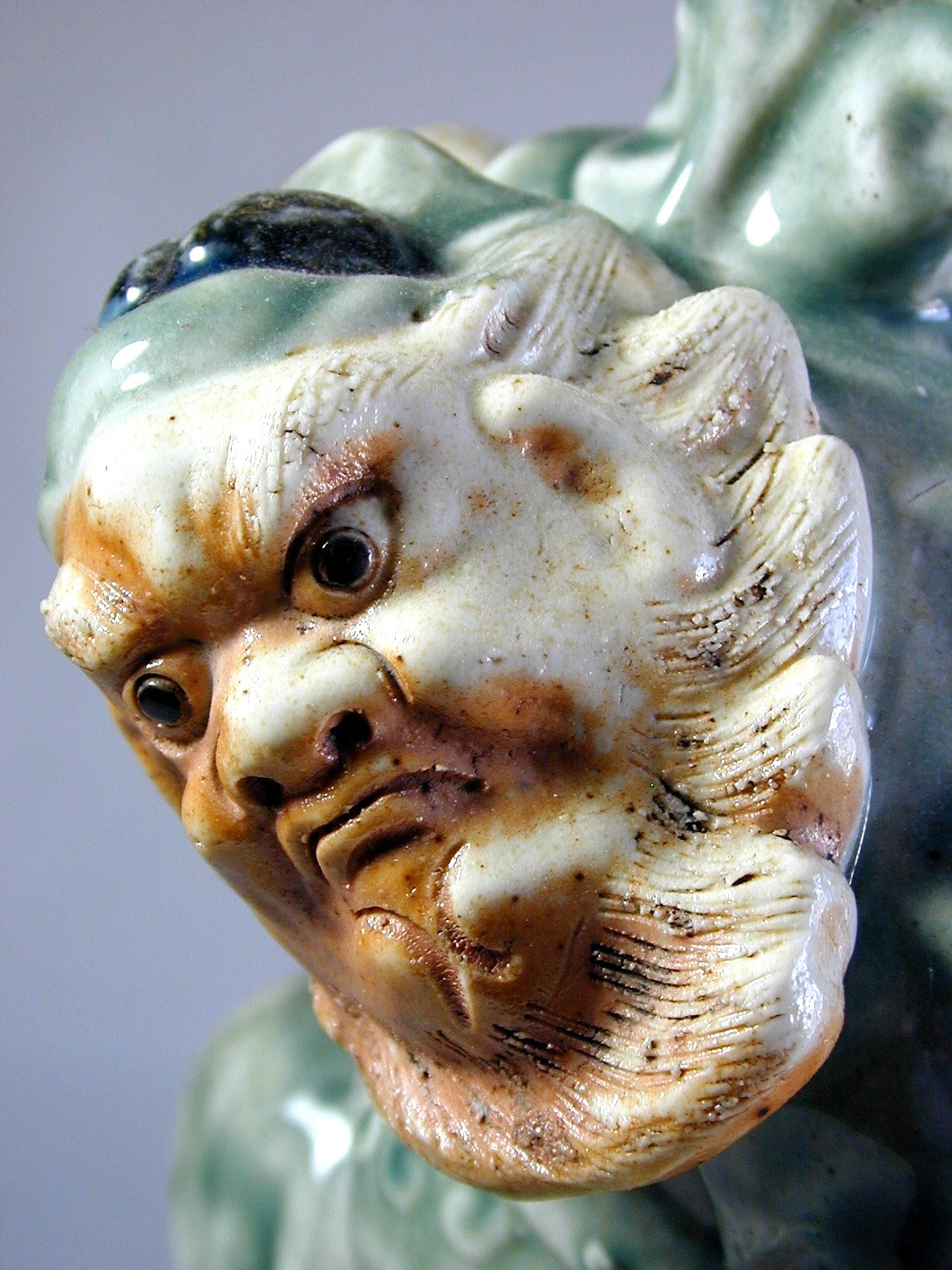Antique Japanese Edo Period Celadon Porcelain Rakan Buddhist Sculpture