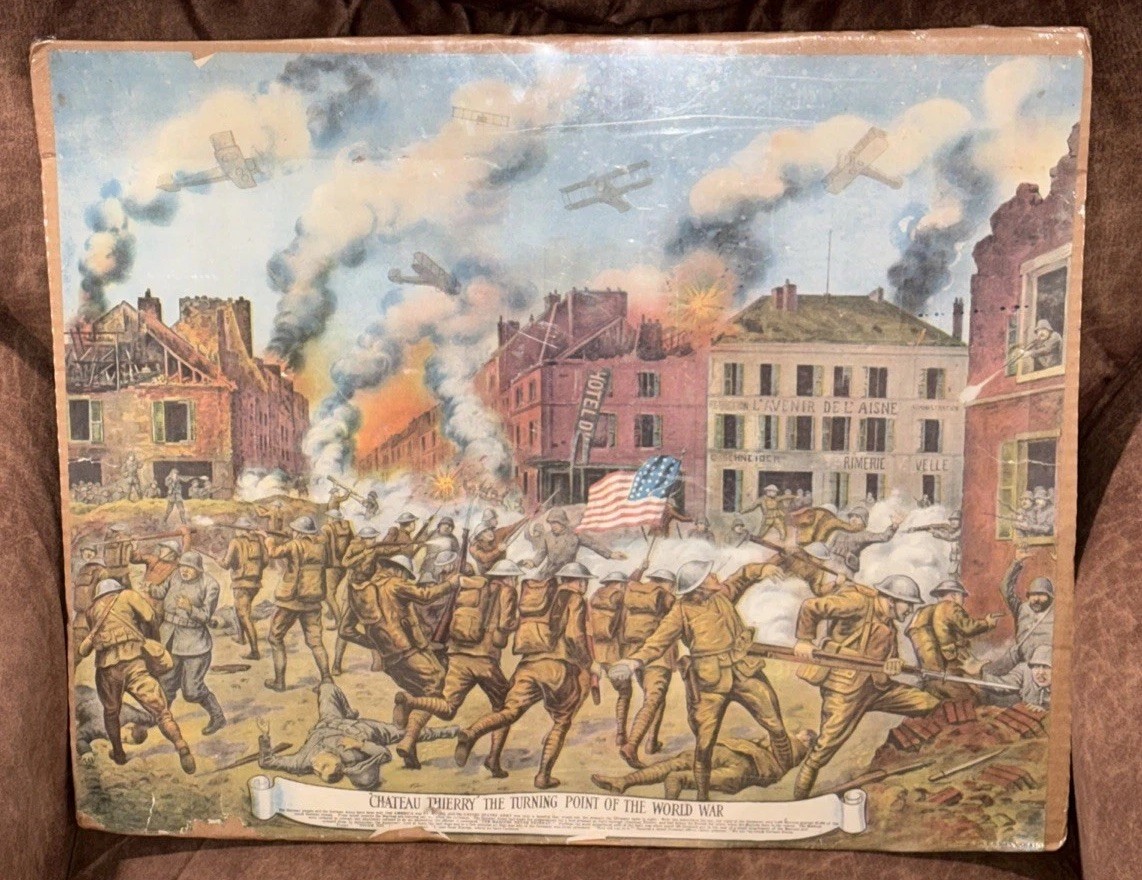 RARE Antique EG RENESCH 1919 CHATEAU THIERRY Turning Point WWI Great War POSTER