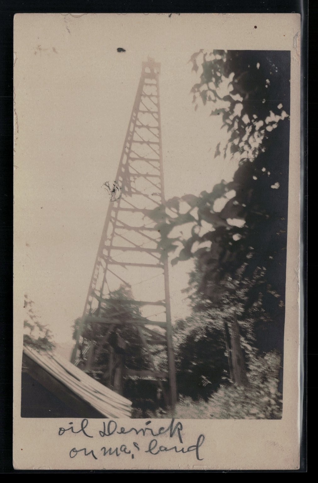 c. 1910 RPPC Oil Derrick on Ma's Land Vintage Oil Industry Postcard