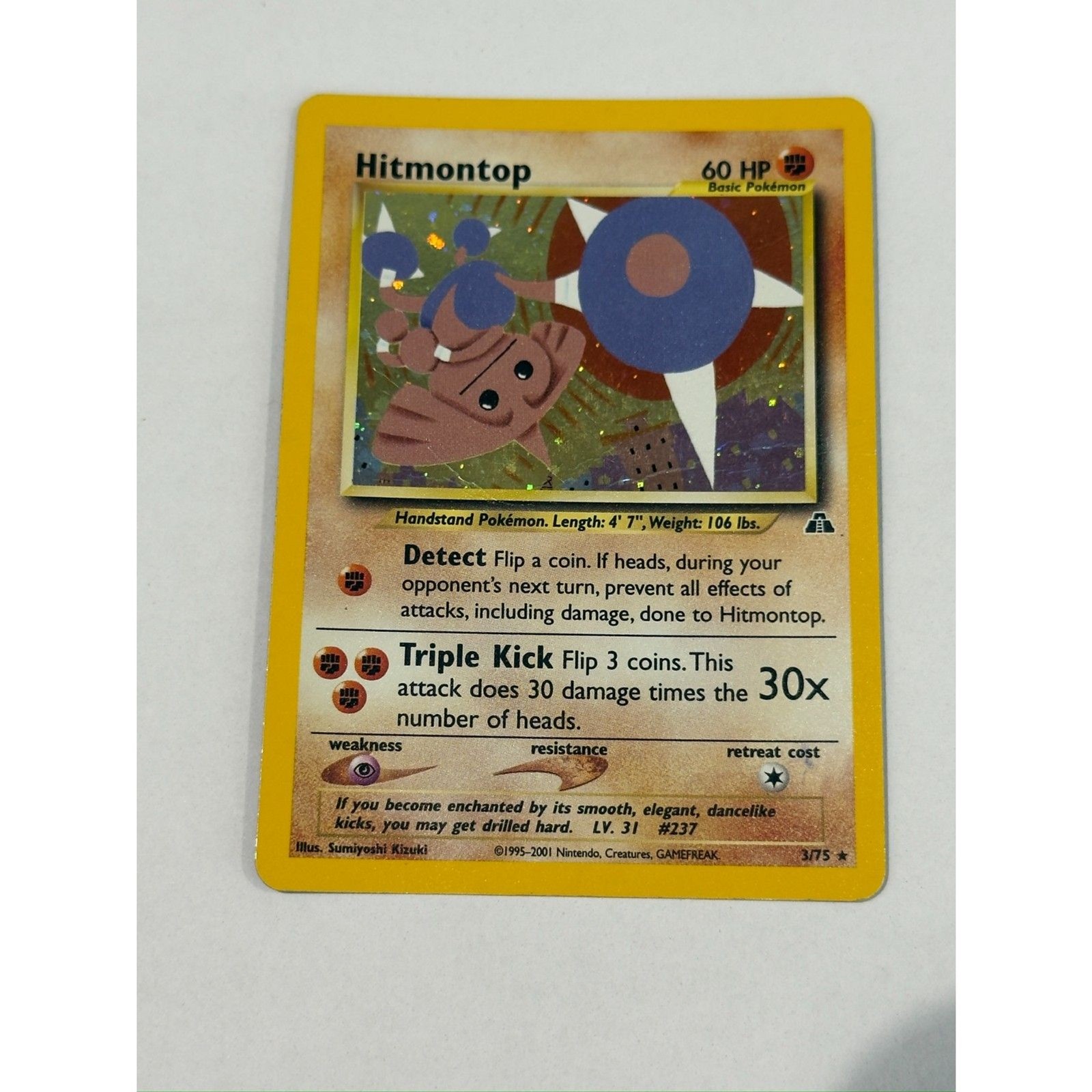 Hitmontop 3/75 Rare Neo Discovery Pokemon Unlimited Holo Damaged