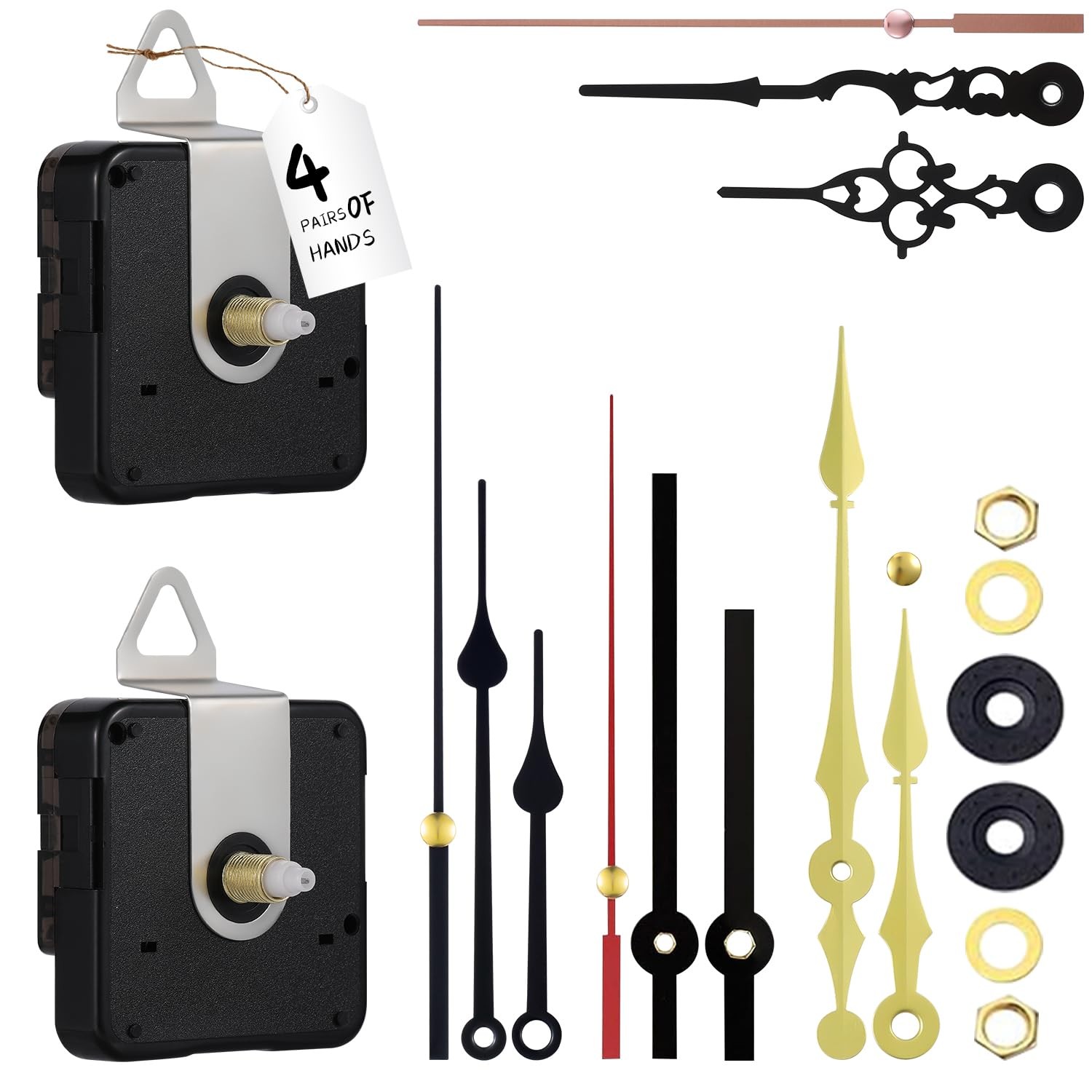 32mm Long Shaft Clock Mechanism with 4 Sets of Clock Hands, Silent Sweep Batt