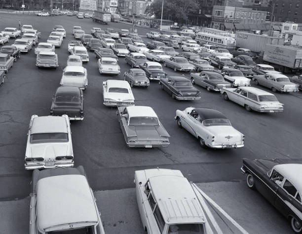 1960s Wide street crowded with cars Historic Old Photo