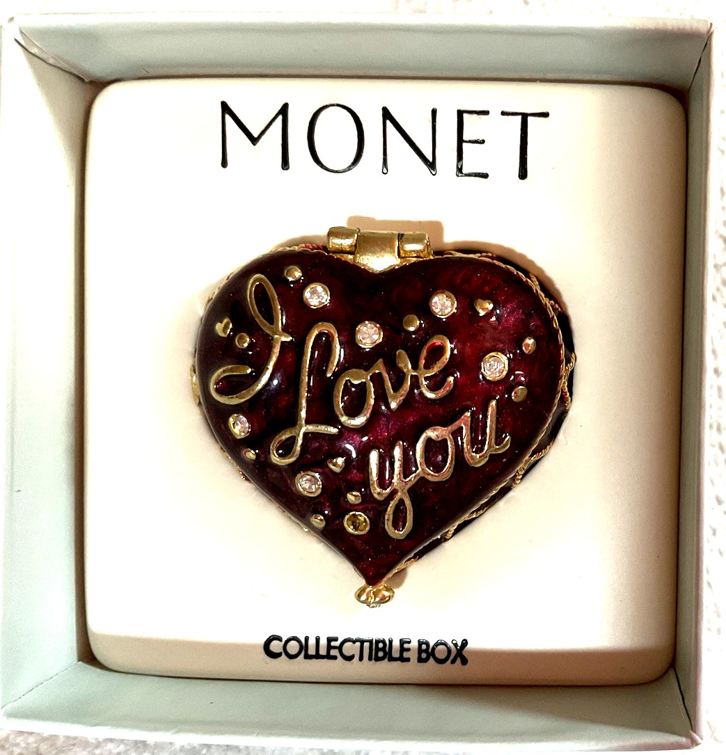Monet  I Love You Burgundy Heart Trinket Box NIB