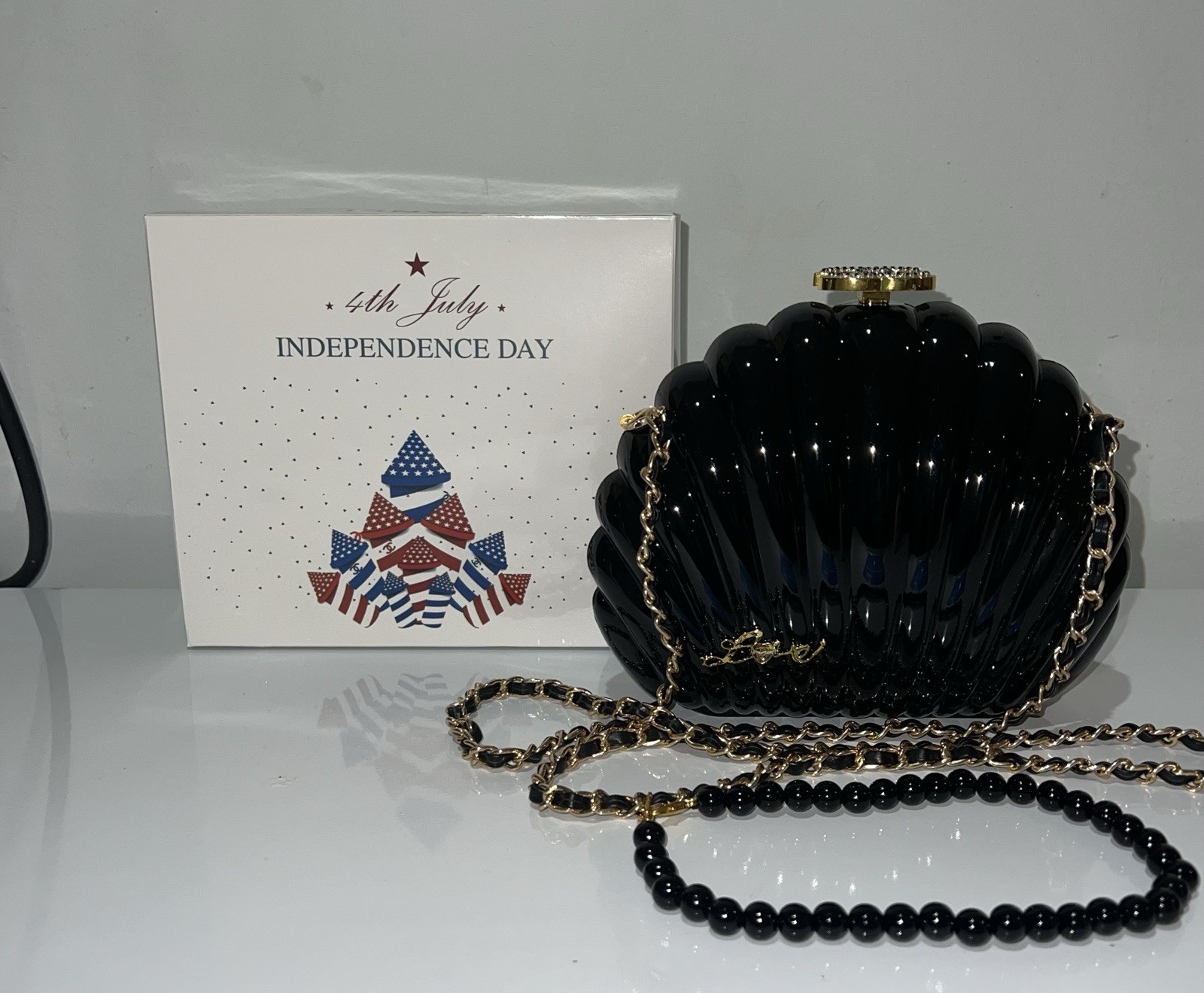 Chanel Beauty Novelty Rhinestone Shell Black 4th July 2020 Bag