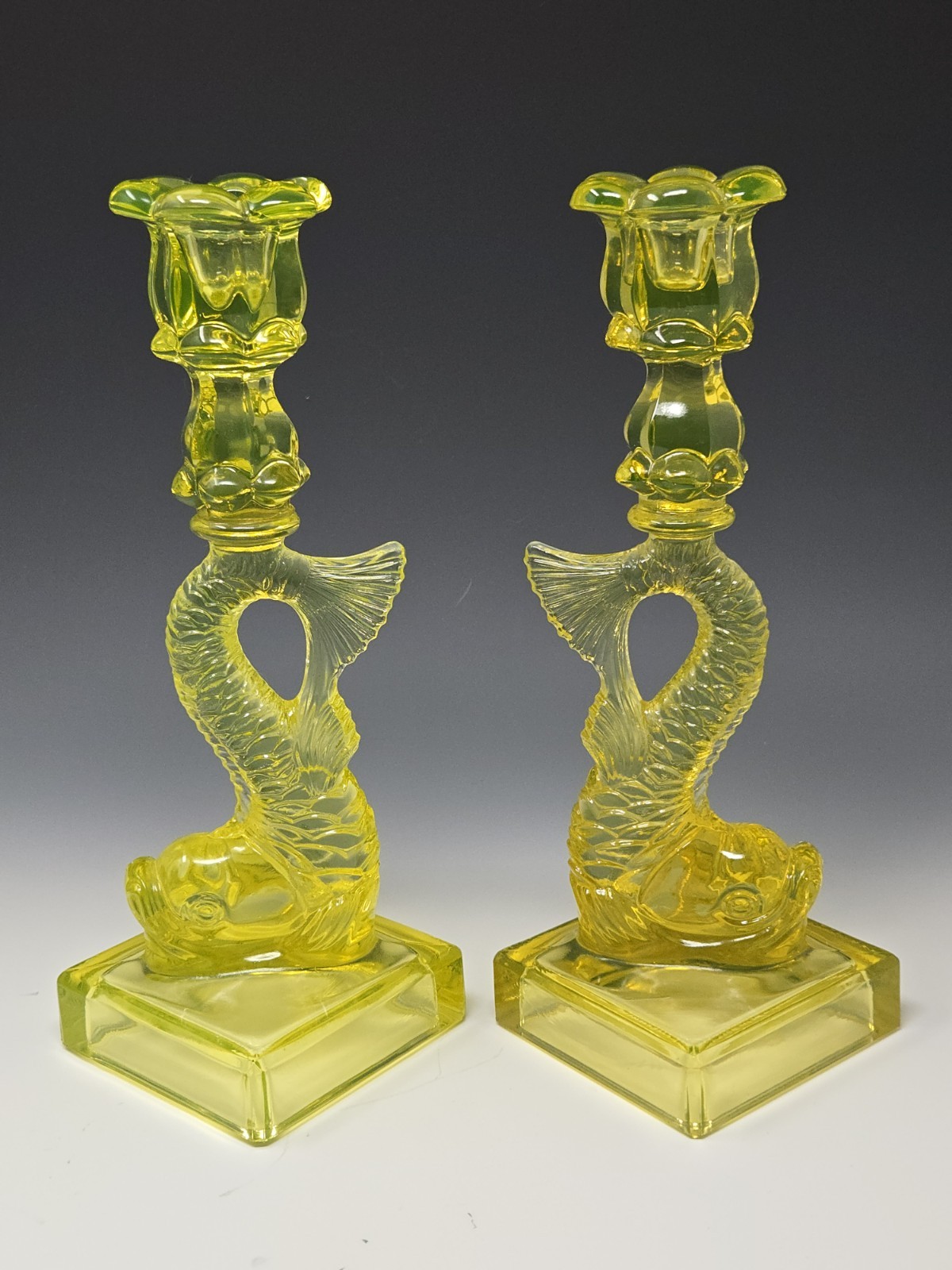 Vintage Imperial Glass for MMA Vaseline Dolphin Candlestick Holders UG