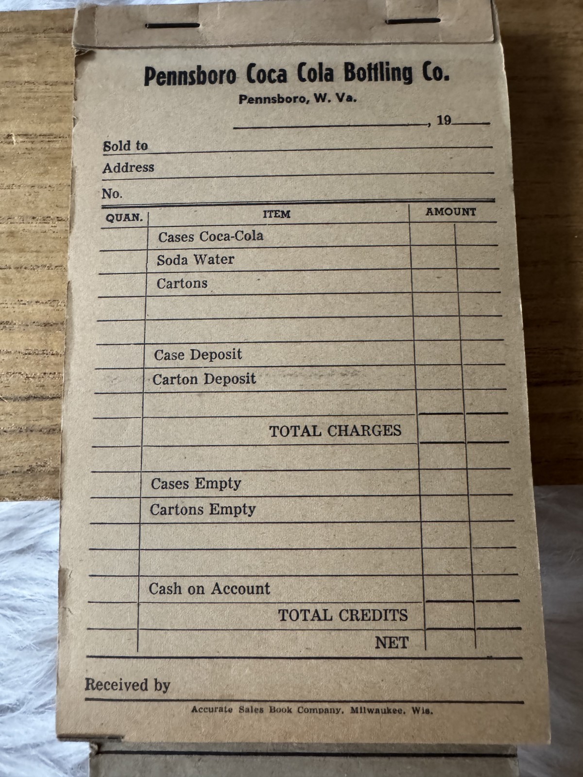 NOS Vintage Coca-Cola Receipt Book Pennsboro W Va Unused Blank Soda Ephemera