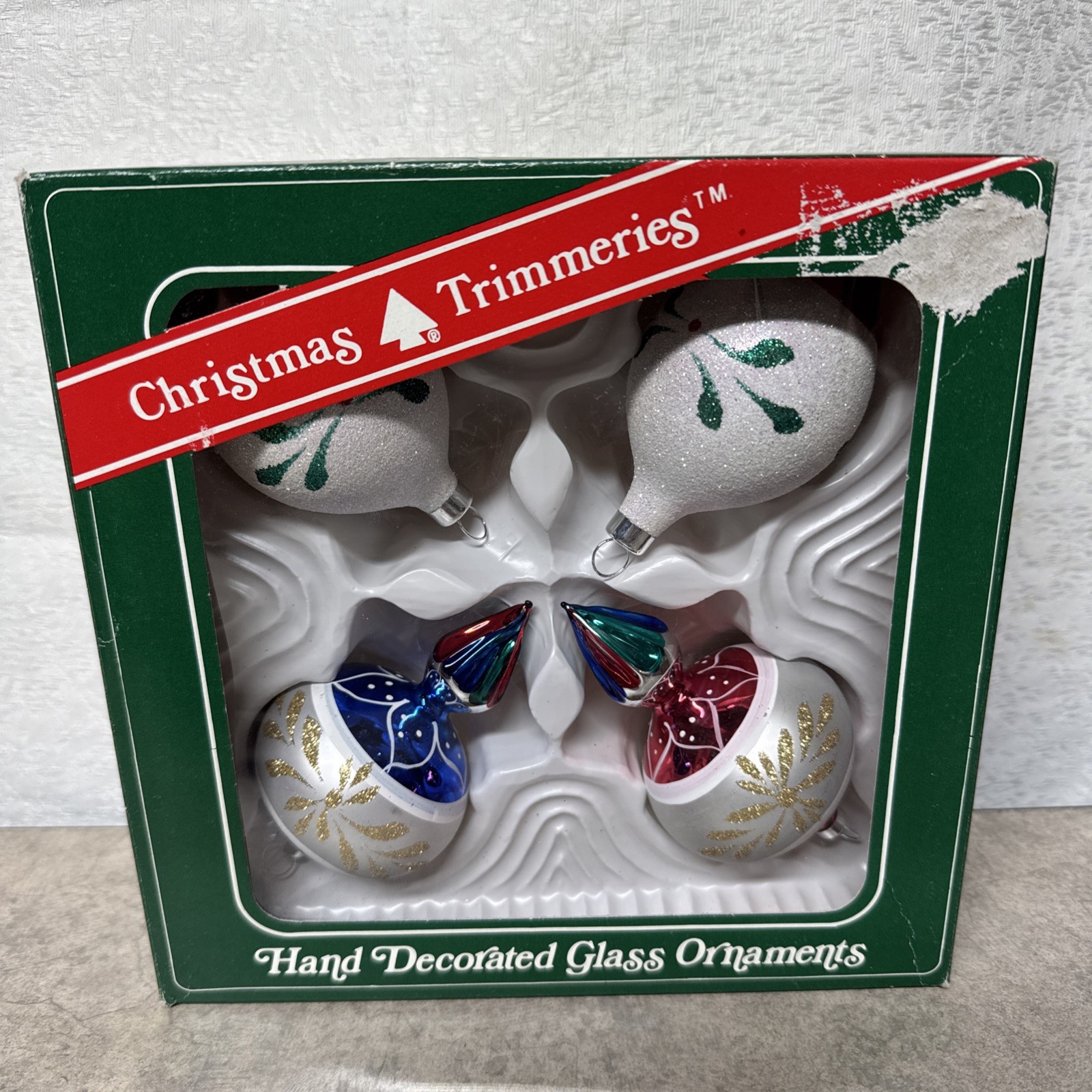 Vintage Christmas Trimmeries Ornament Set By Bradford Glass CB3