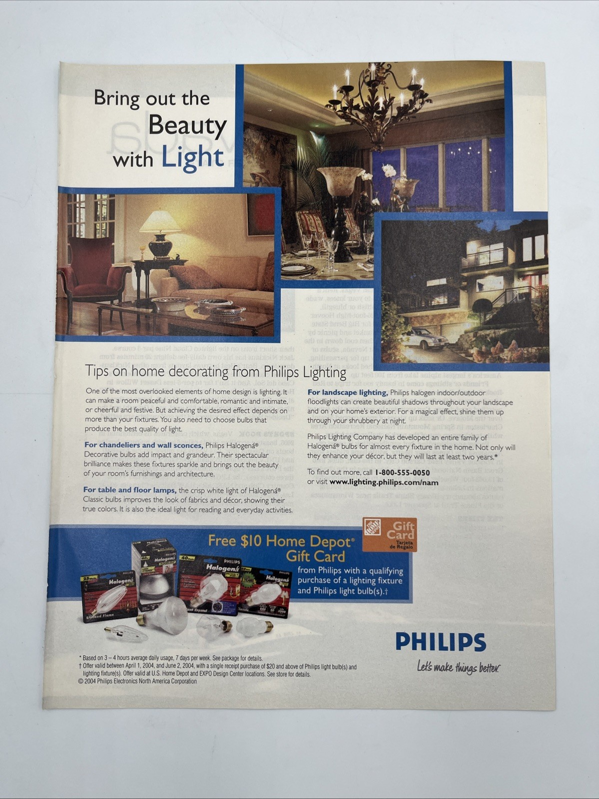 2004 Magazine Print Ad Advertisement Philips Lighting Light Bulbs Home Depot Vtg