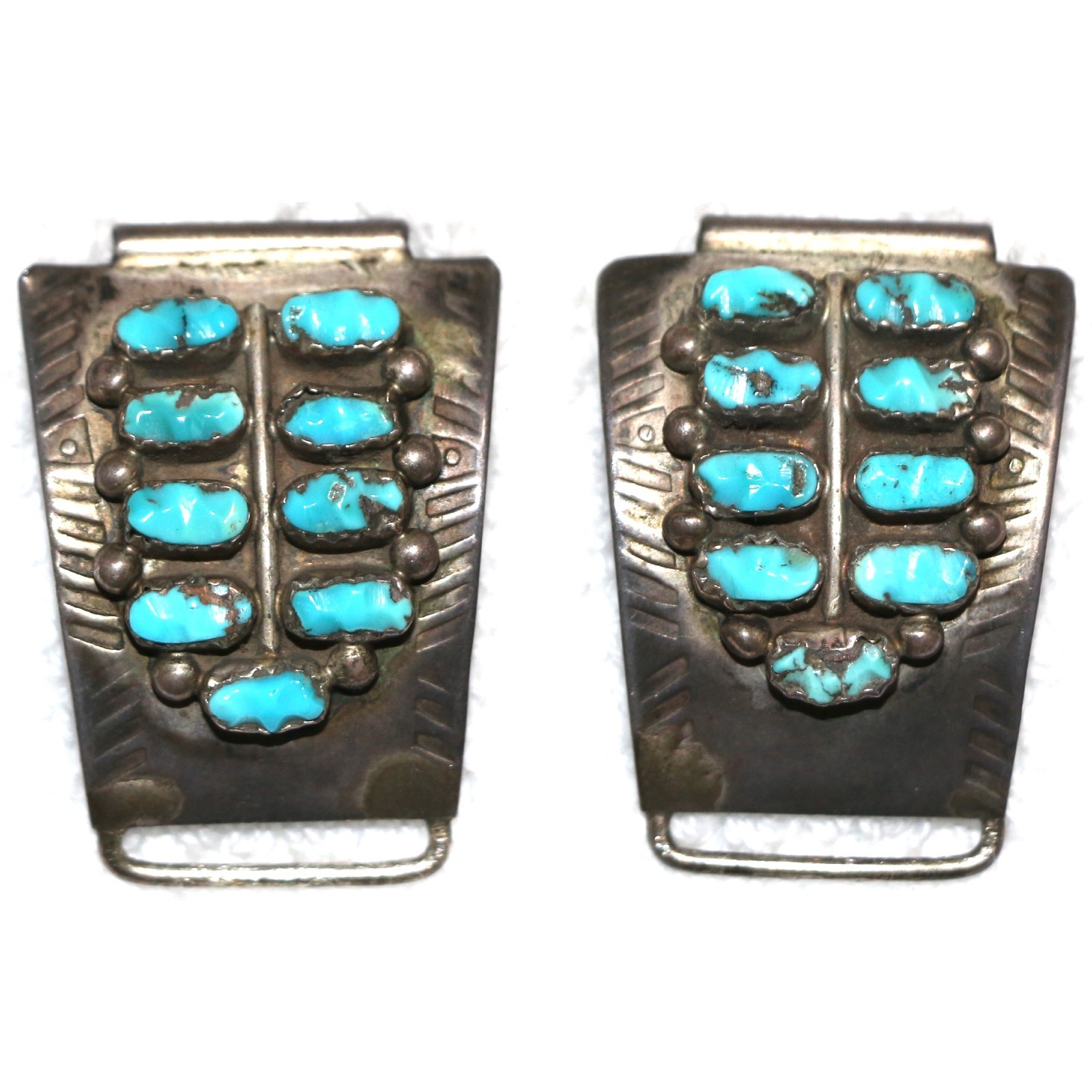 Vintage Native American Style 18 Turquoise Stone Sterling Silver Watch Tips 20g