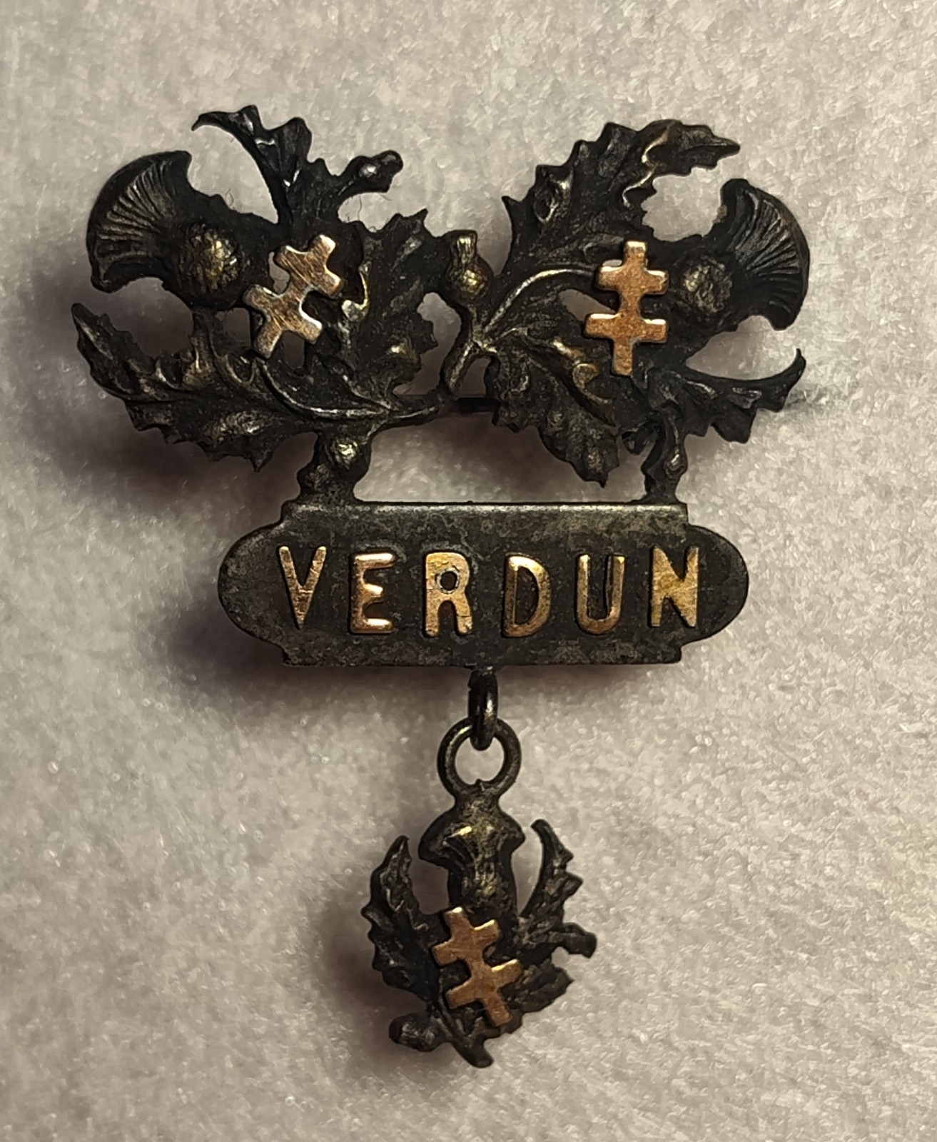 🔥 WWI 1916 FRENCH VERDUN SWEETHEART BROOCH PIN CROSS OF LORRAINE