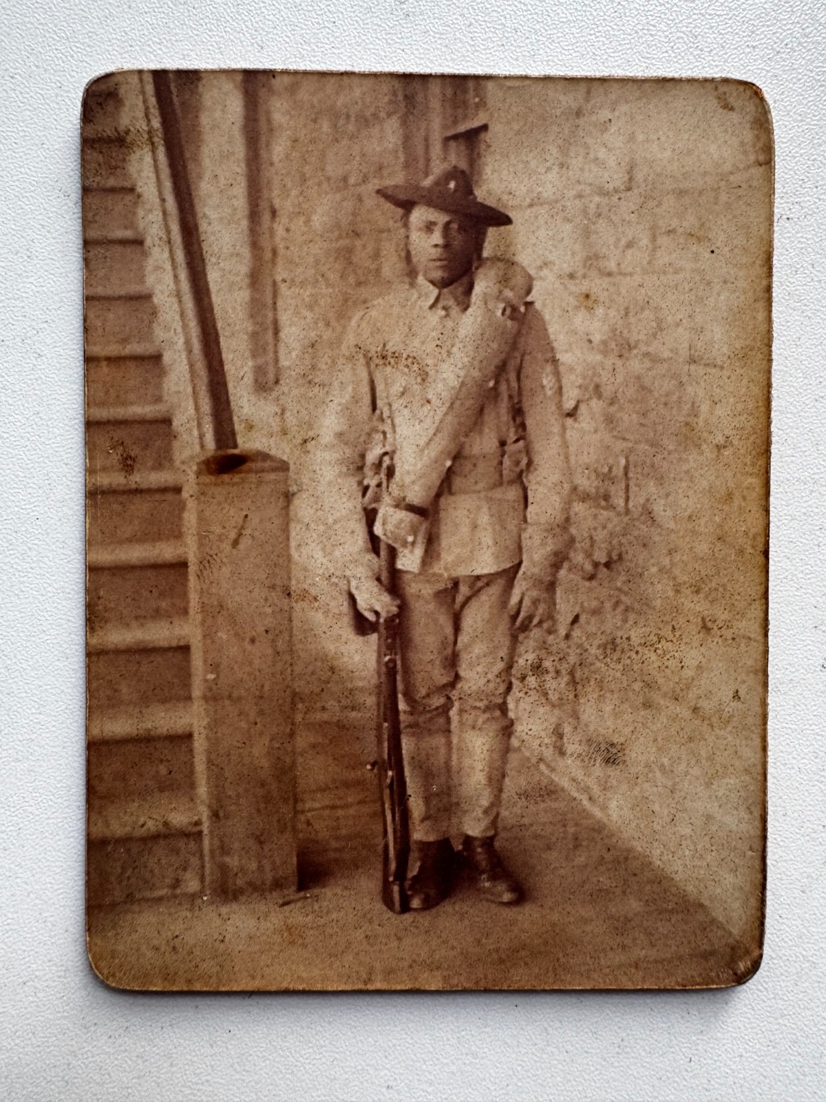 Cabinet Card WW1 African American Soldier Uniform Holding Rifle  3.2 x 4.2