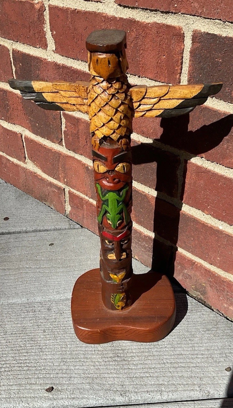 Vintage 1976 Hand Carved Wood Totem Pole Signed F. Rhadigan