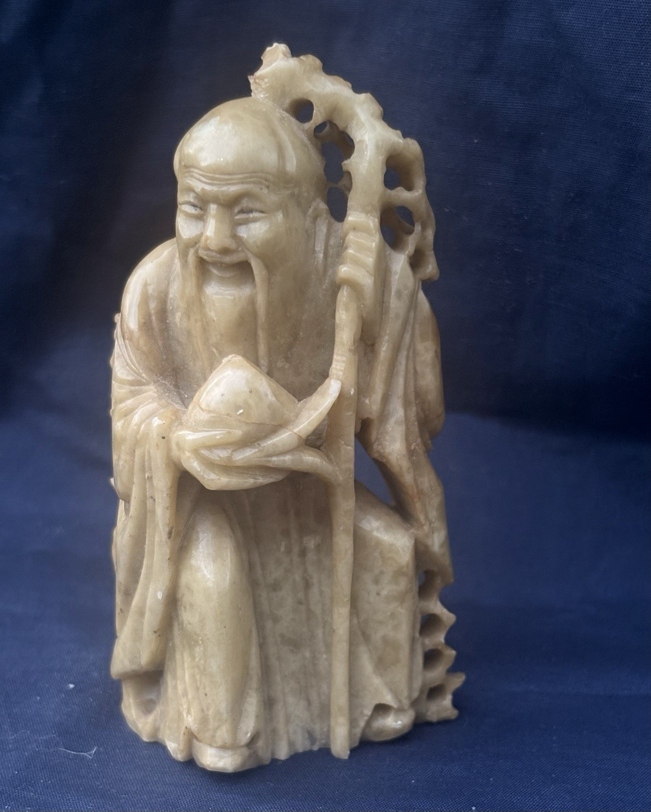 Miniature Vintage 4” Carved Soapstone Figurine Asian Wise Man Monk