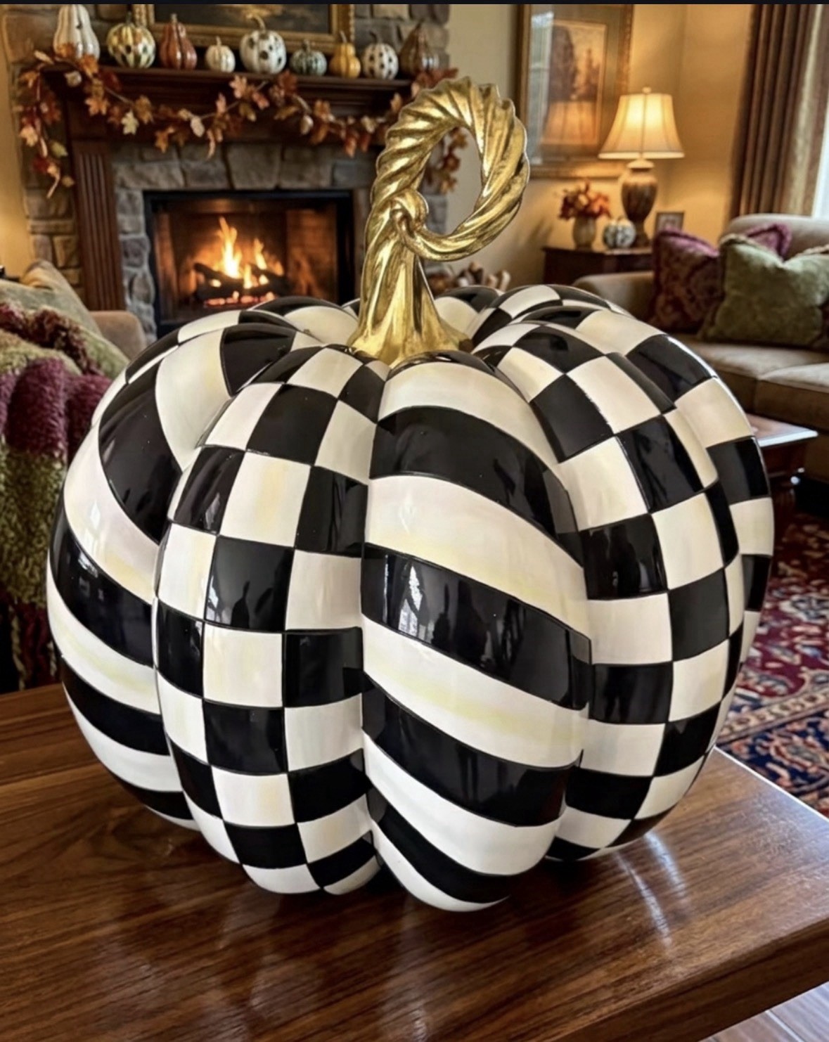 MACKENZIE CHILDS Rare 17” Gold Medal Courtly Check Pumpkin ~ Rare ~ New