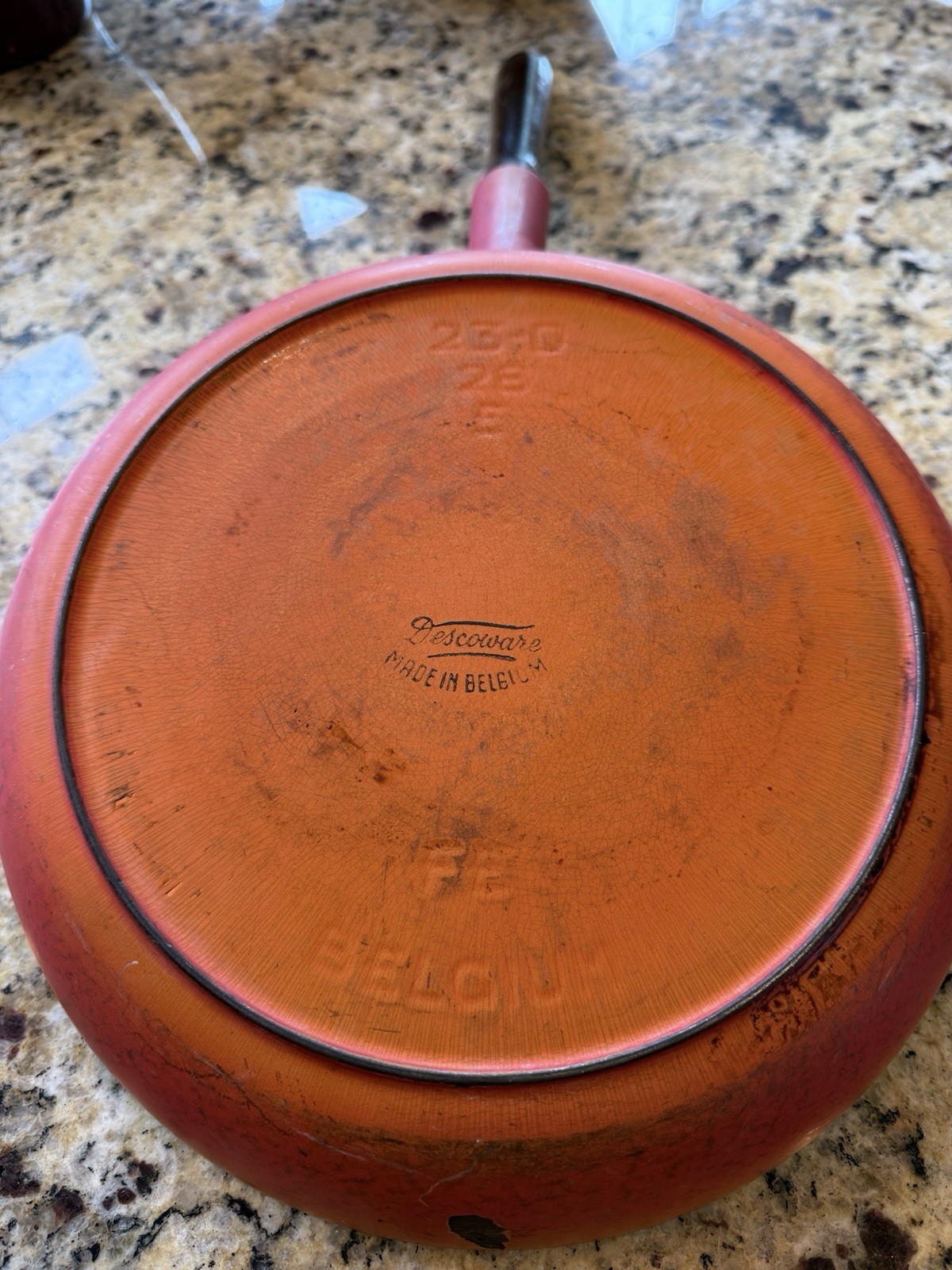 Vintage 50s To 60s Descoware Made In Belgium Enamel Vintage Fry Pan 11” Orange