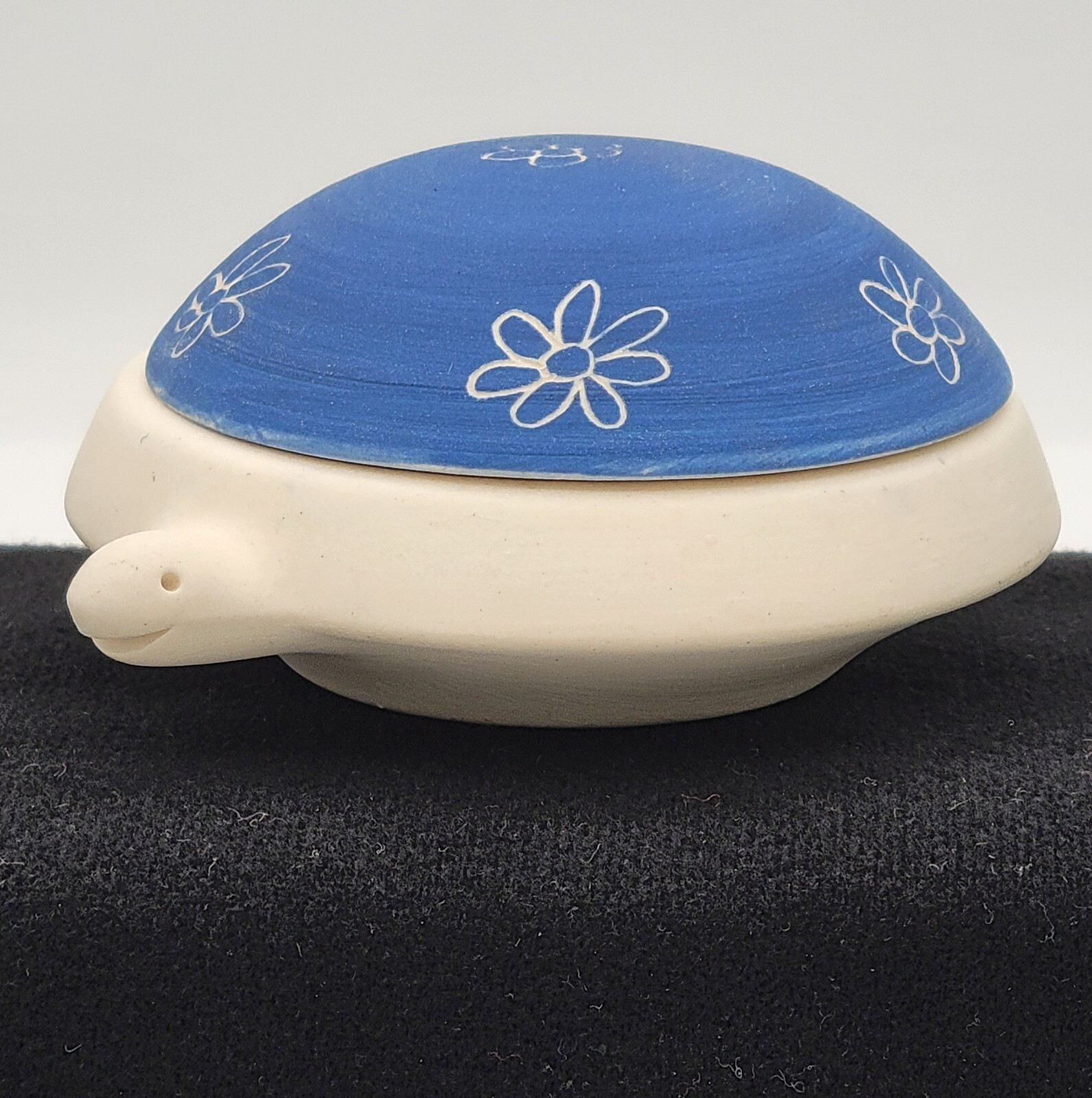 Vintage Blue TORTOISE TURTLE Porcelain Trinket Dish Stash Box BOHO RETRO