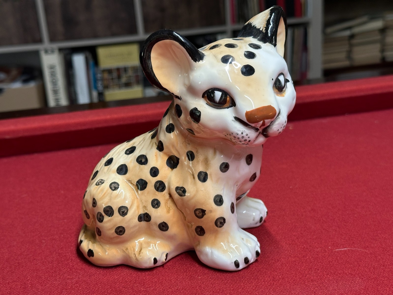 Vintage Hand Painted Ceramic Leopard Cub Figurine Sitting 6 in Mid Century