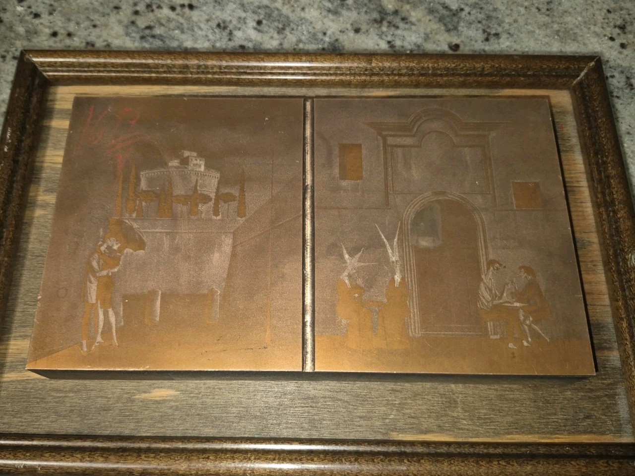 Vintage Mid-Century German Copper Relief Triptych/Diptych