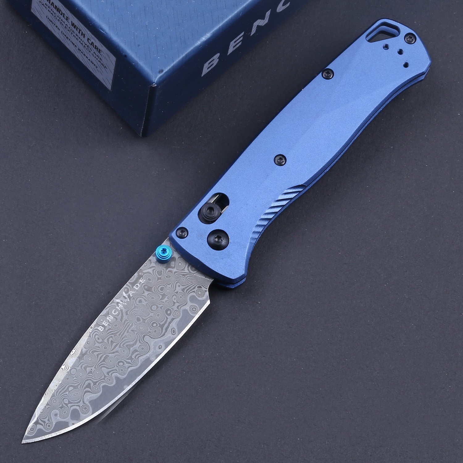 Custom Blue Damascus Steel Blade Light Weight Axis Lock Pocket Folding Knife