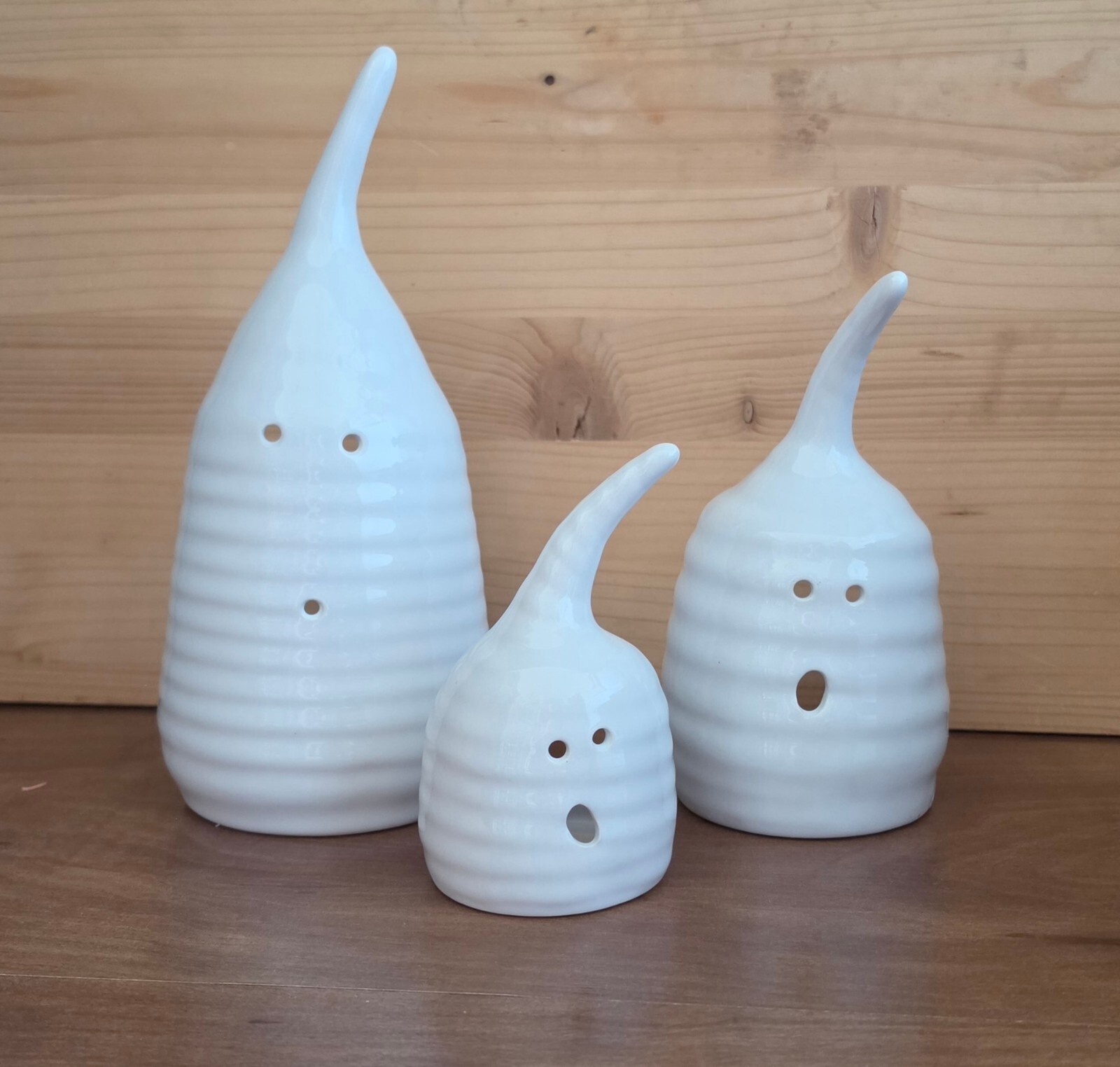 Mollie Jenkins Pottery Ceramic Ghost 3pc-Rare Handmade Halloween Luminaries,413