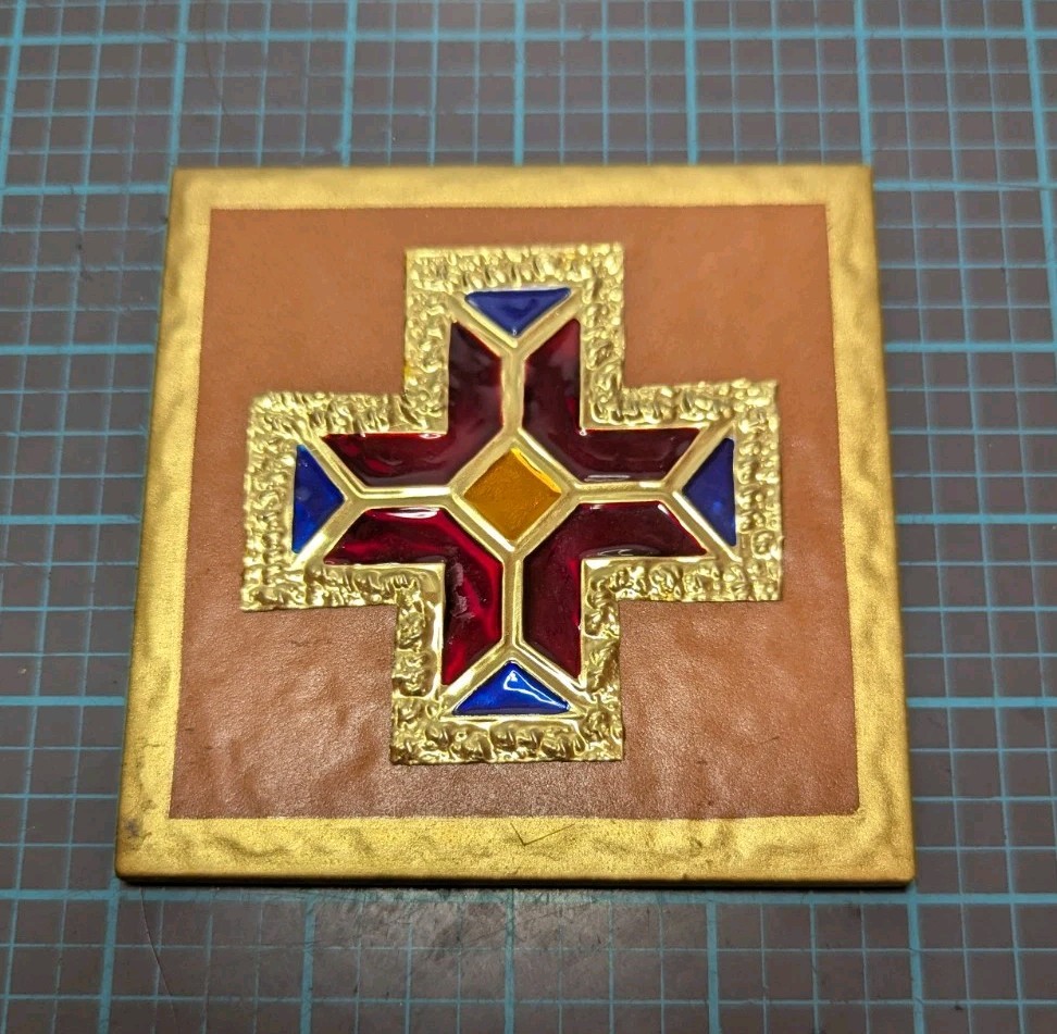 Hand Made Ceramic TILE With Embossed Brass & Enamel Cross  4\