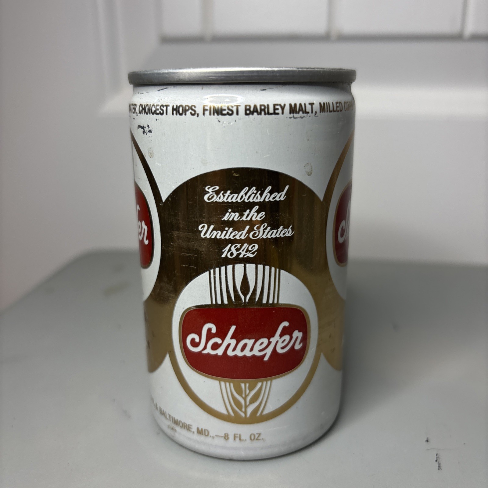 Schaefer 8oz Vintage Empty Beer Can. Pull Top 