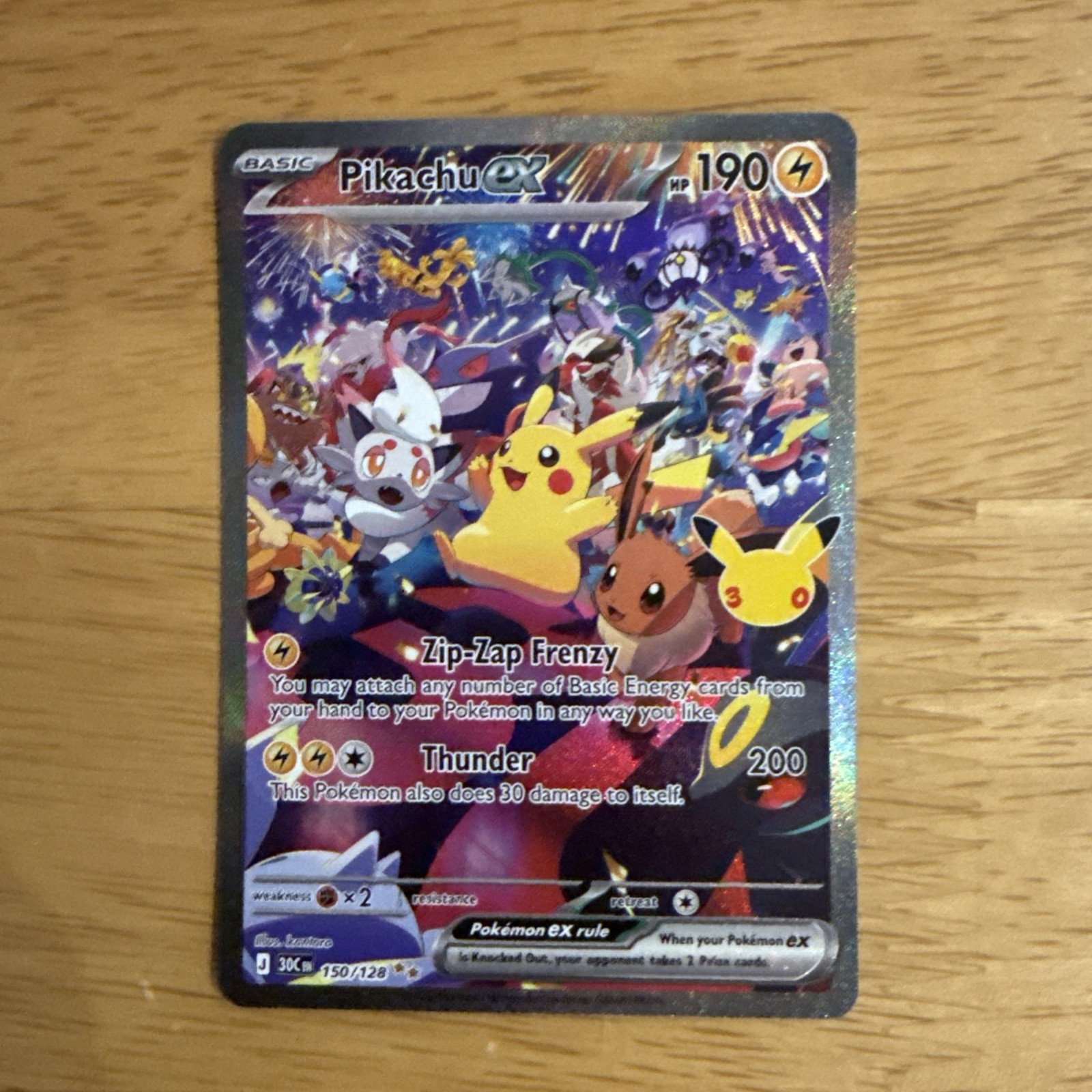 Pikachu ex 150/128 Special Illustration Rare SIR Pokemon 30th Anniversary Night