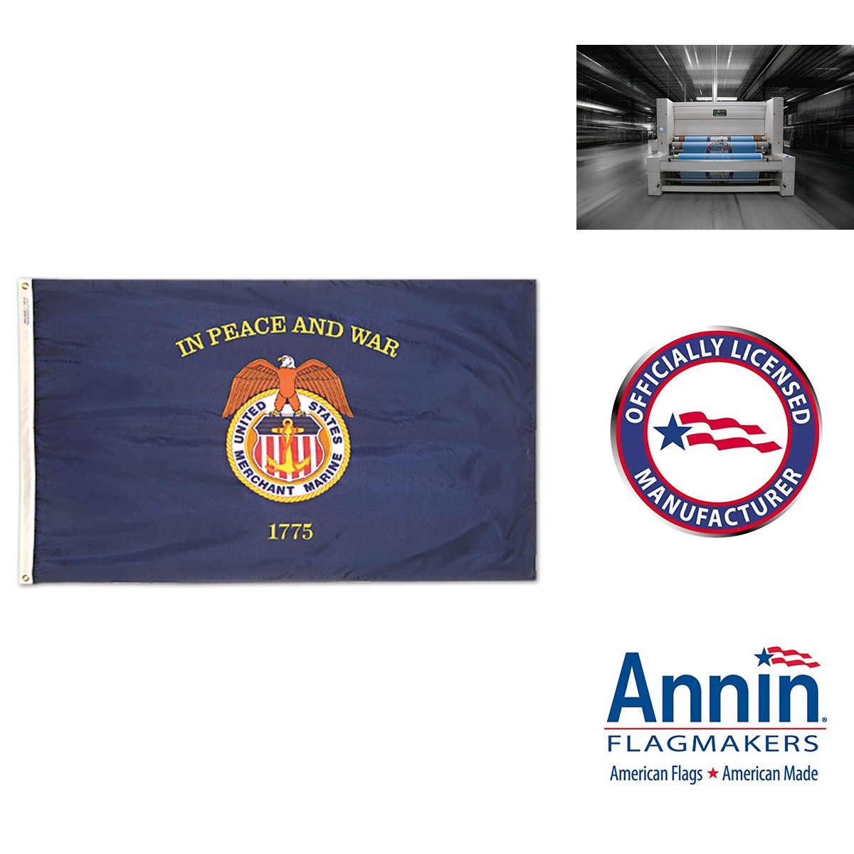 Annin Flagmakers Model 903 U.S. Merchant Marine Flag 3 x 5 Feet