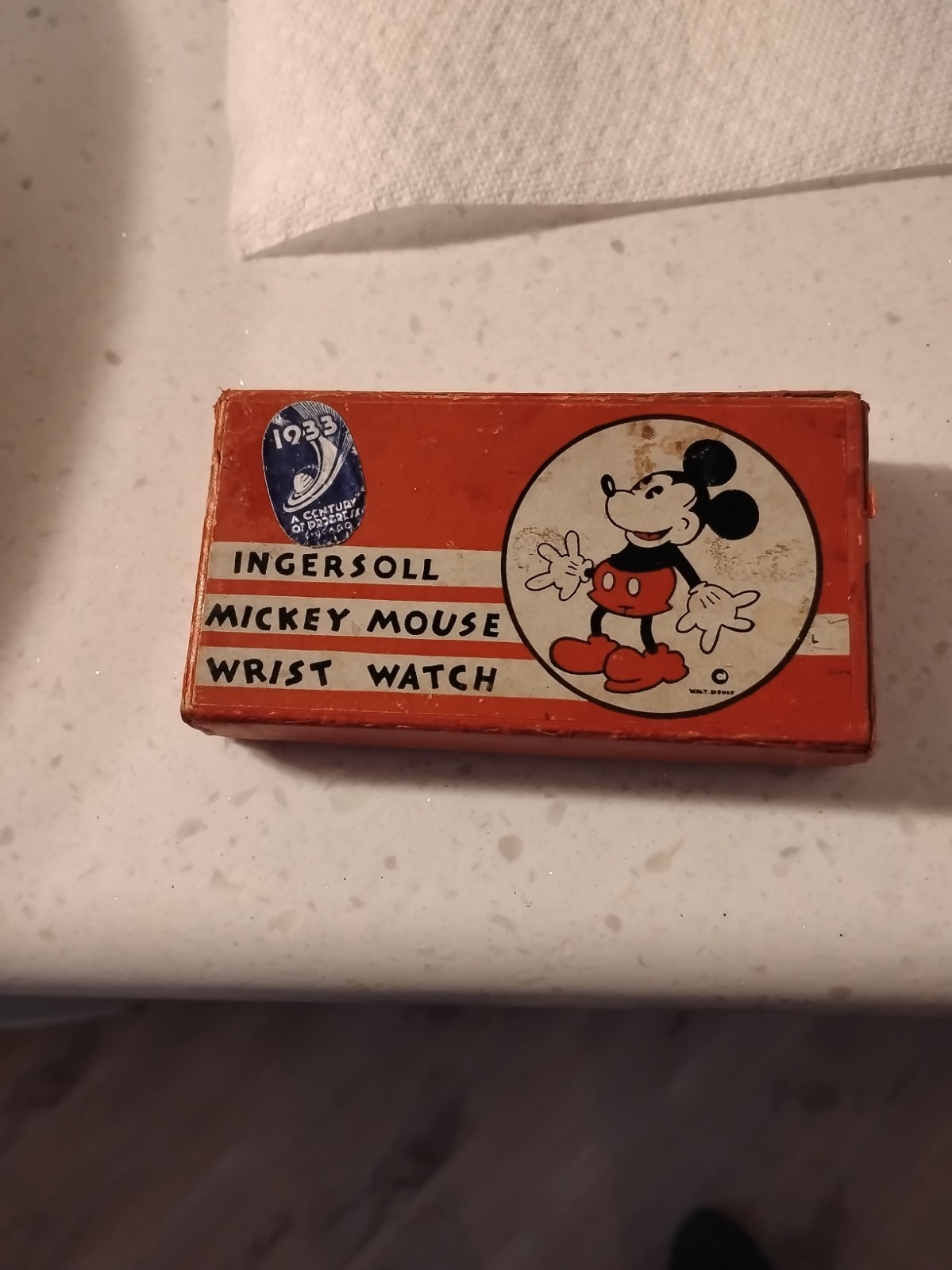 1933 Mickeymouse Ingersoll Watch Box Worlds Fair with Chicago Sticker Rare