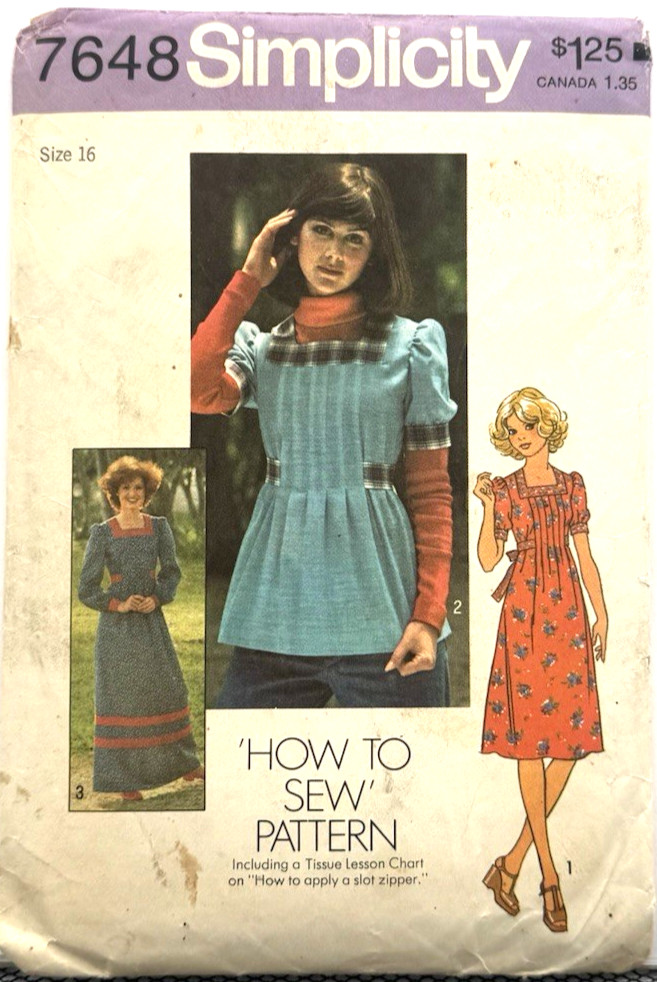 Rare Simplicity Pattern #7648 - Dress Or Top (Size 16) Uncut 1976