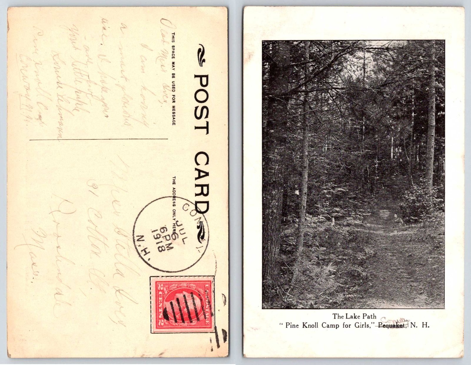 Pine Knoll Camp for Girls The Lake Path Conway New Hampshire Postcard AZ57