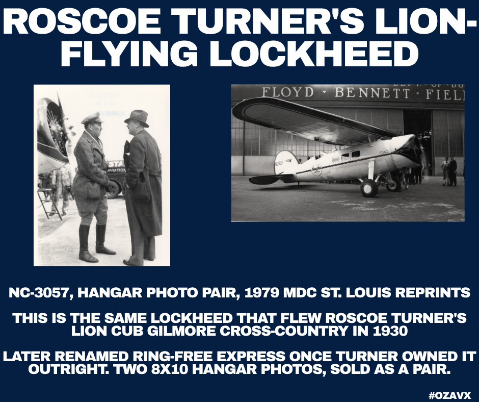 Roscoe Turner Lockheed Air Express NC-3057 Ring-Free 8x10 Photo Pair