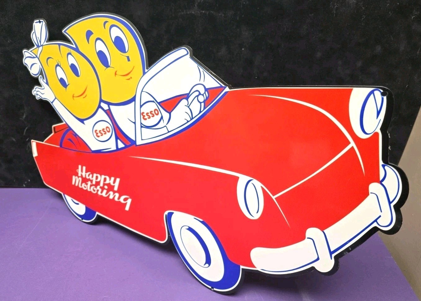 Vintage Sign Esso Oil Drop Convertable Car 24