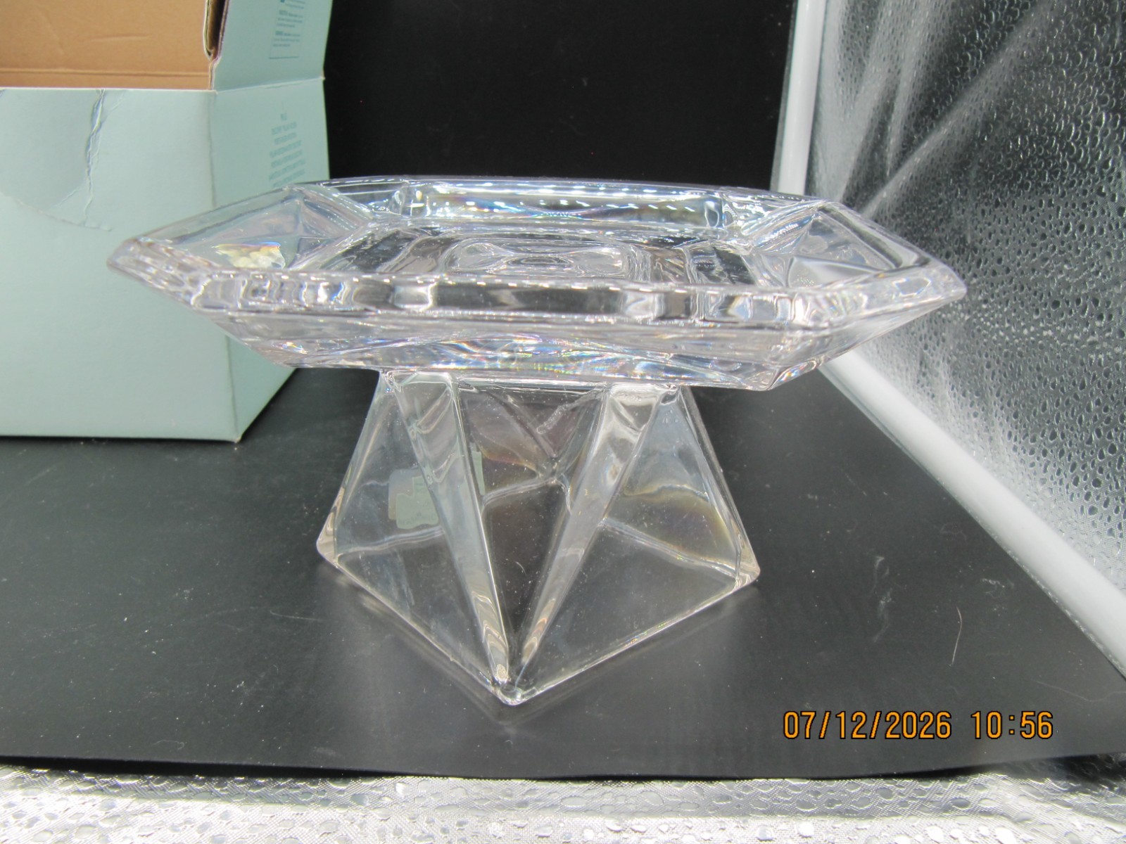 PartyLite Discover Crystal Candle Holder Reversible Faceted Pillar Retired NIB