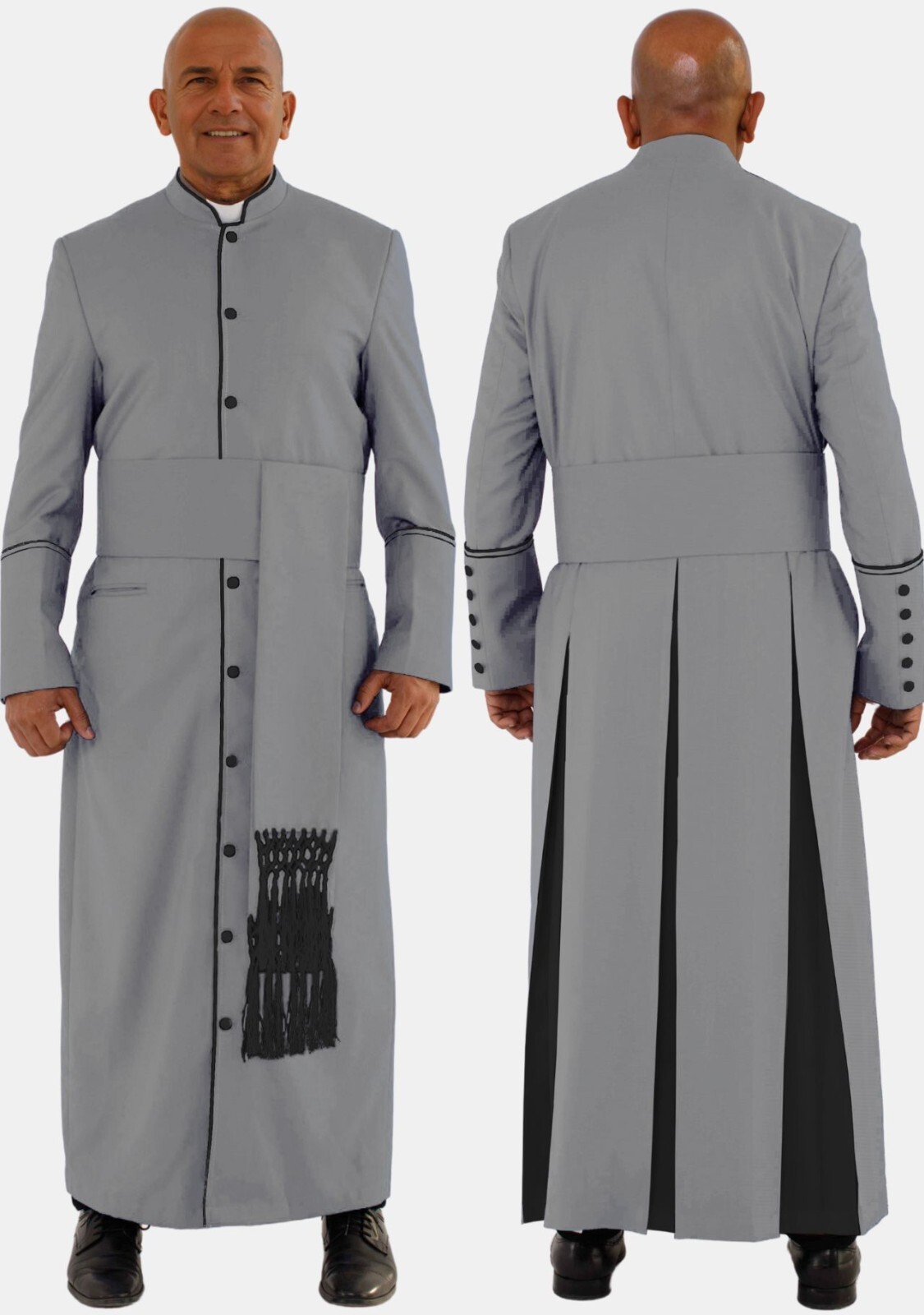 Grey Clergy Robe with 3 Back Plates