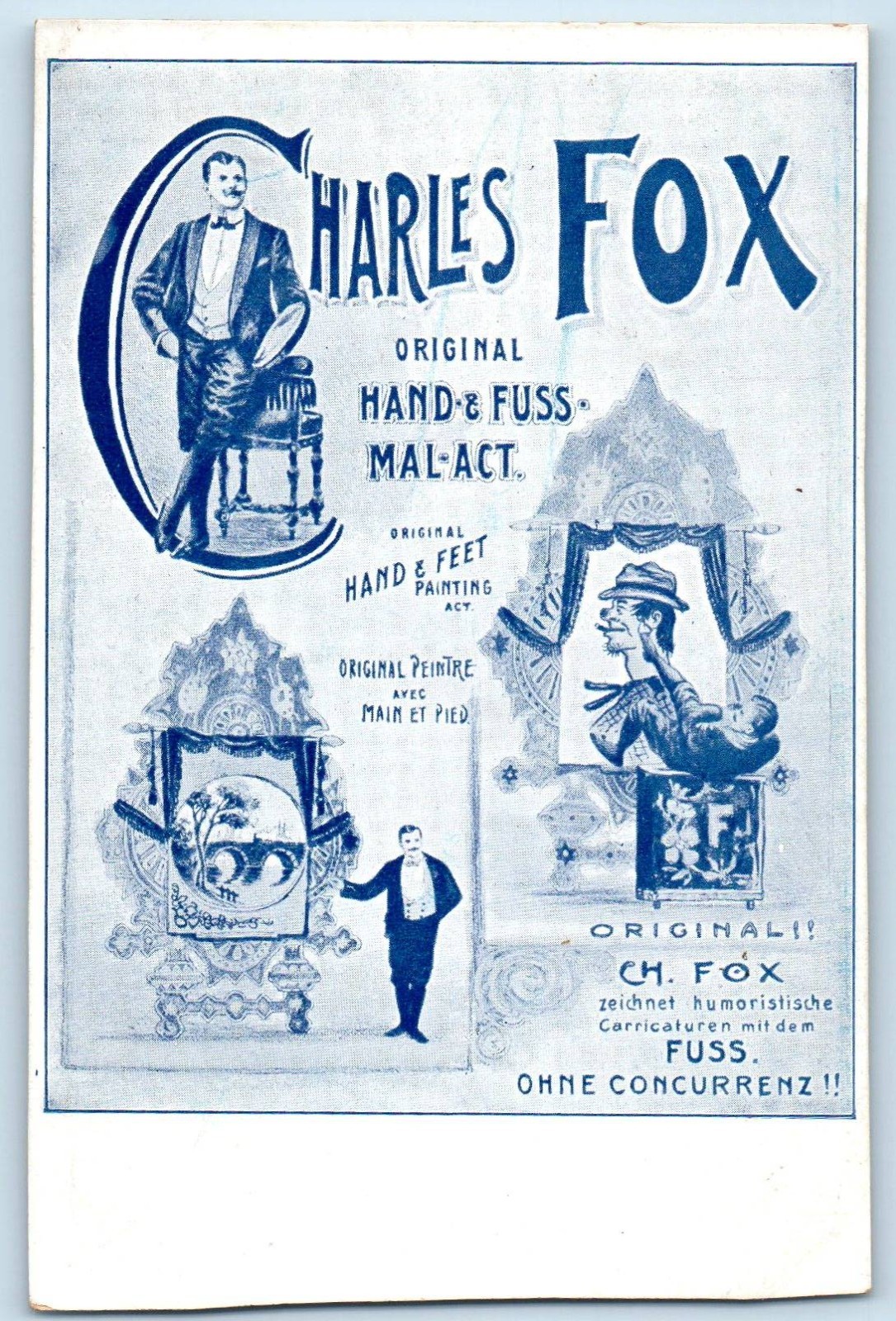 c1905 Charles Fox Circus Act Painting Original Hand Fuss Mal Act Postcard