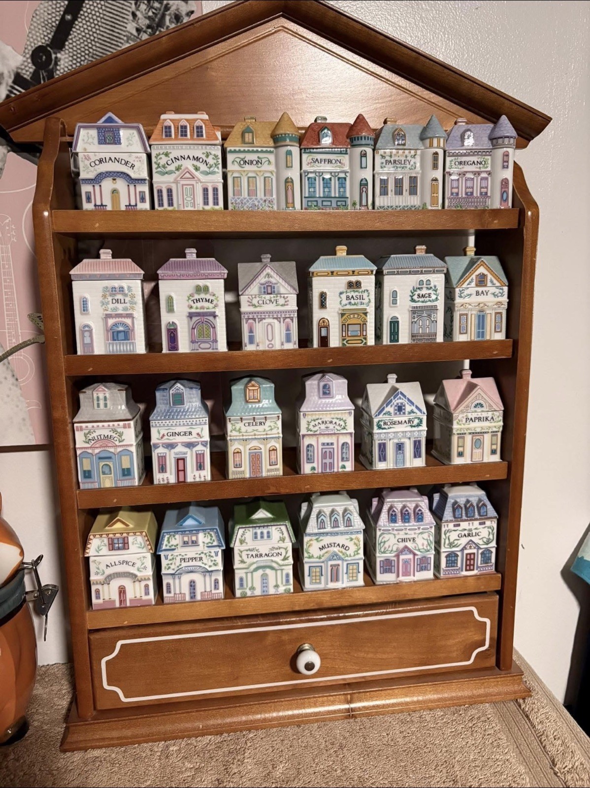 Vintage 1989 Lenox Spice Village COMPLETE 24 Set With Display Rack Shelf
