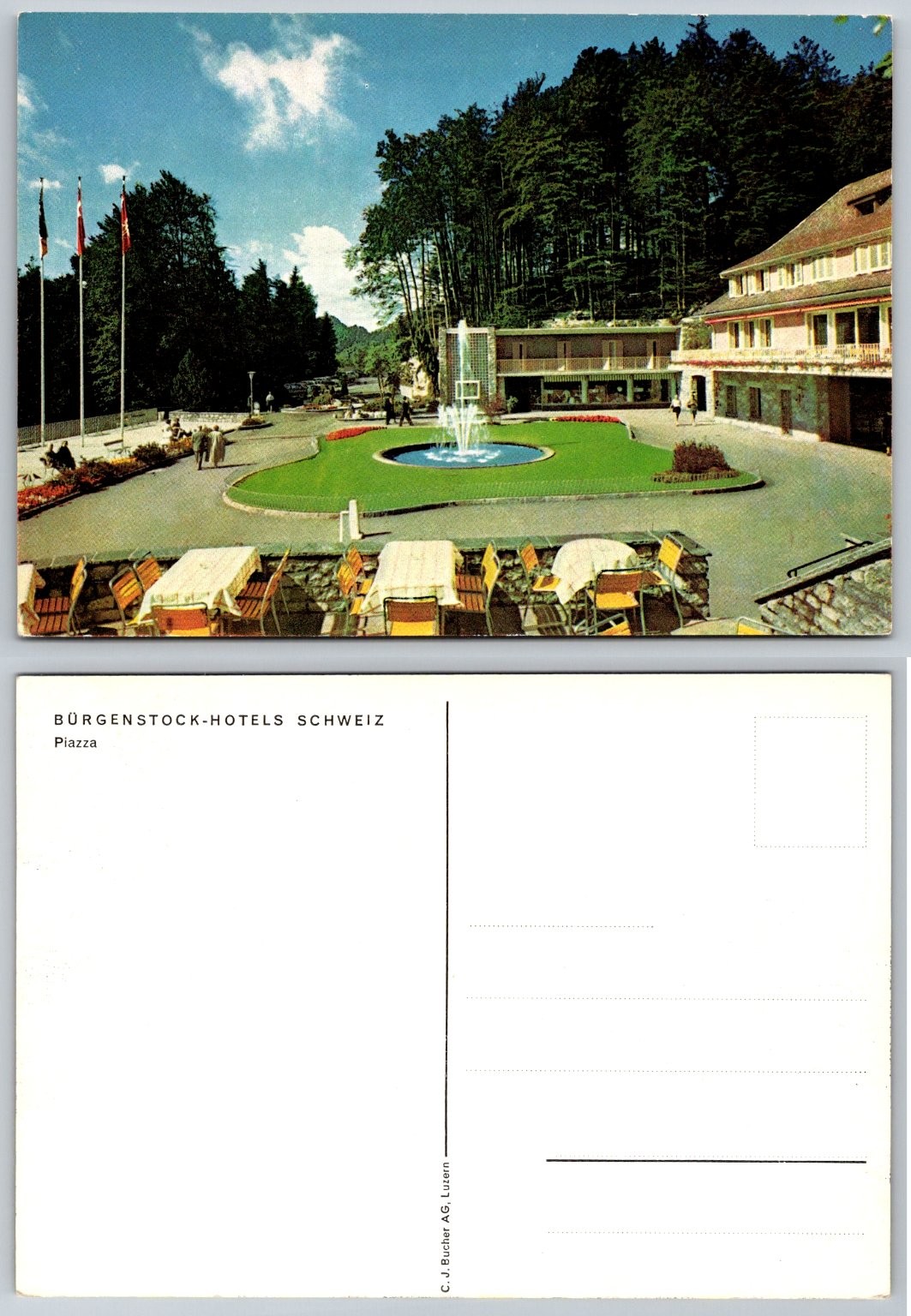 Bürgenstock Hotels Piazza Switzerland Vintage Postcard C. J. Bucher AG Lucerne