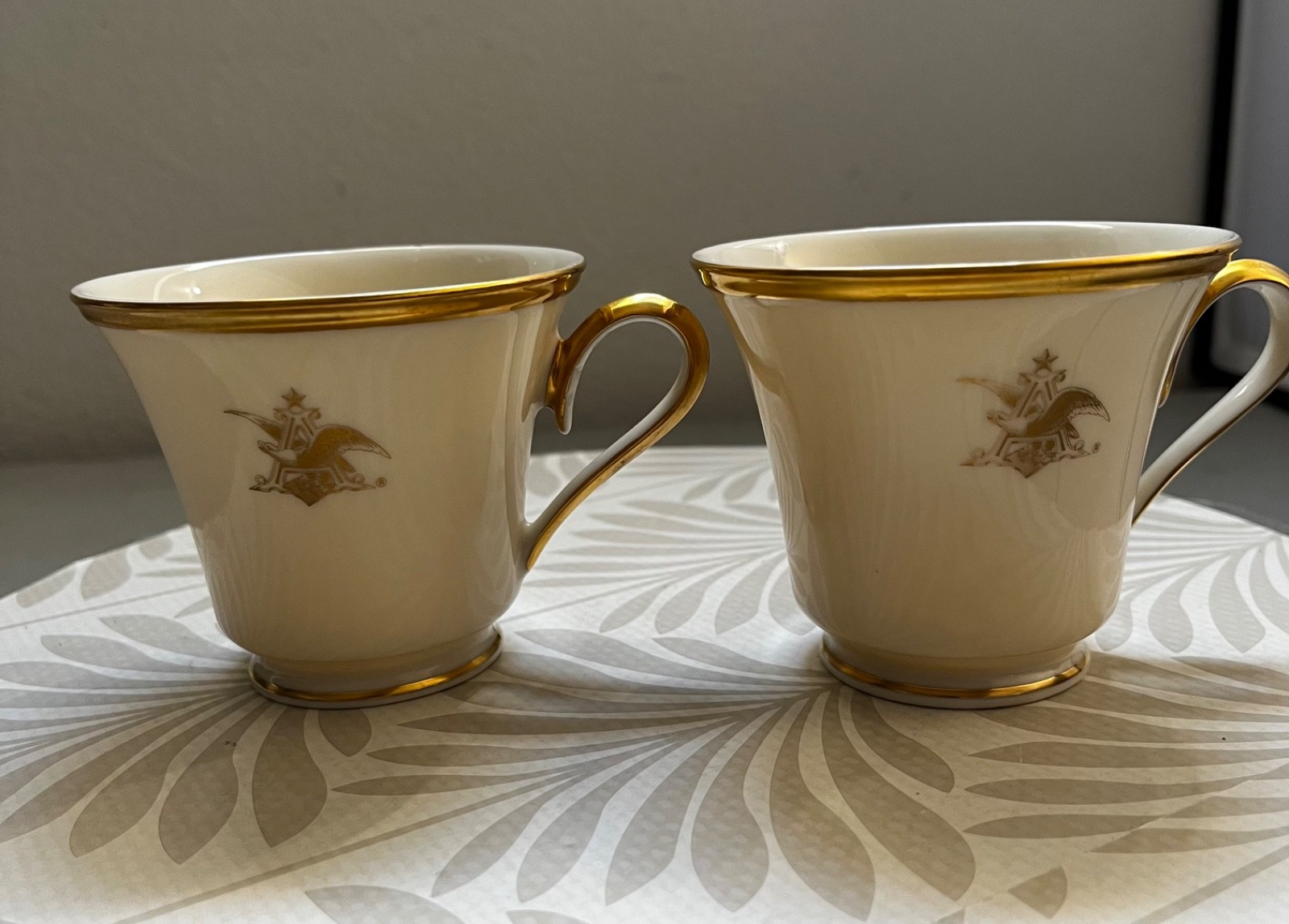 Two Vintage Lenox Eternal 24K Gold Accents Gold Armorial Crest Monogramed \