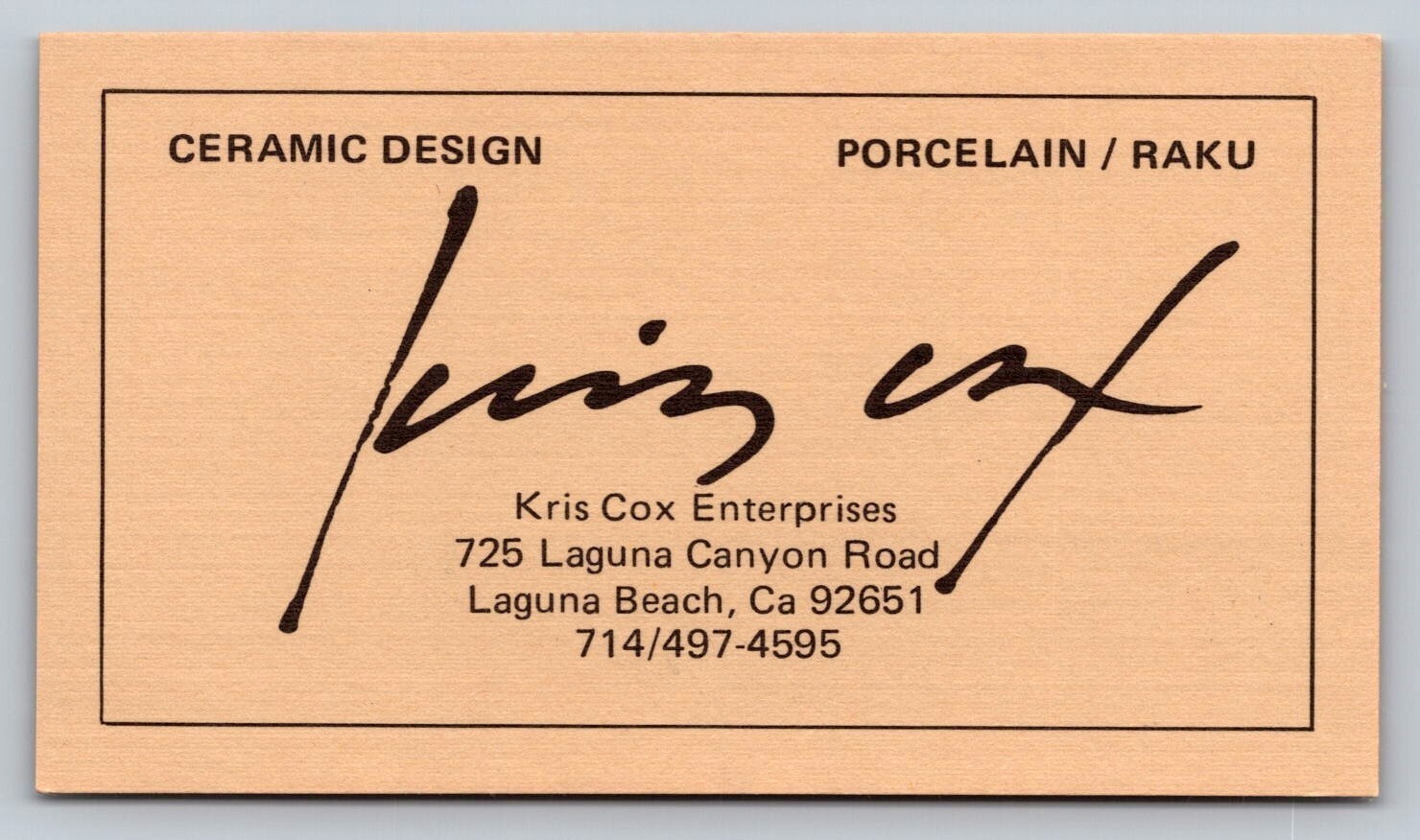 Vintage Business Card Kris Cox Enterprises Laguna Beach California