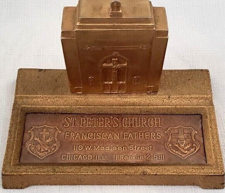 Vintage,Art Deco CHICAGO: ST. PETER'S CHURCH DESK SET, Franciscan, Architectural