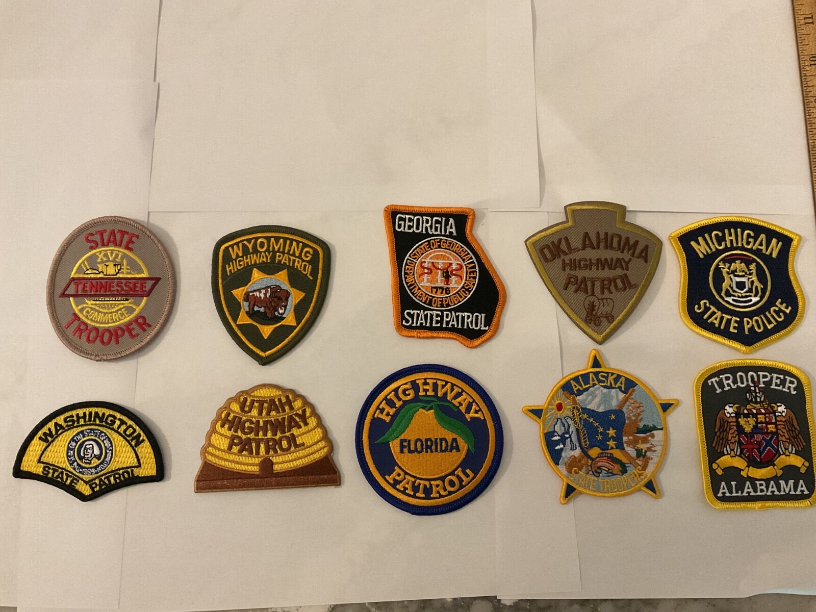 State Law Enforcement patches All different 10 piece set. All new.Hat Size Patch