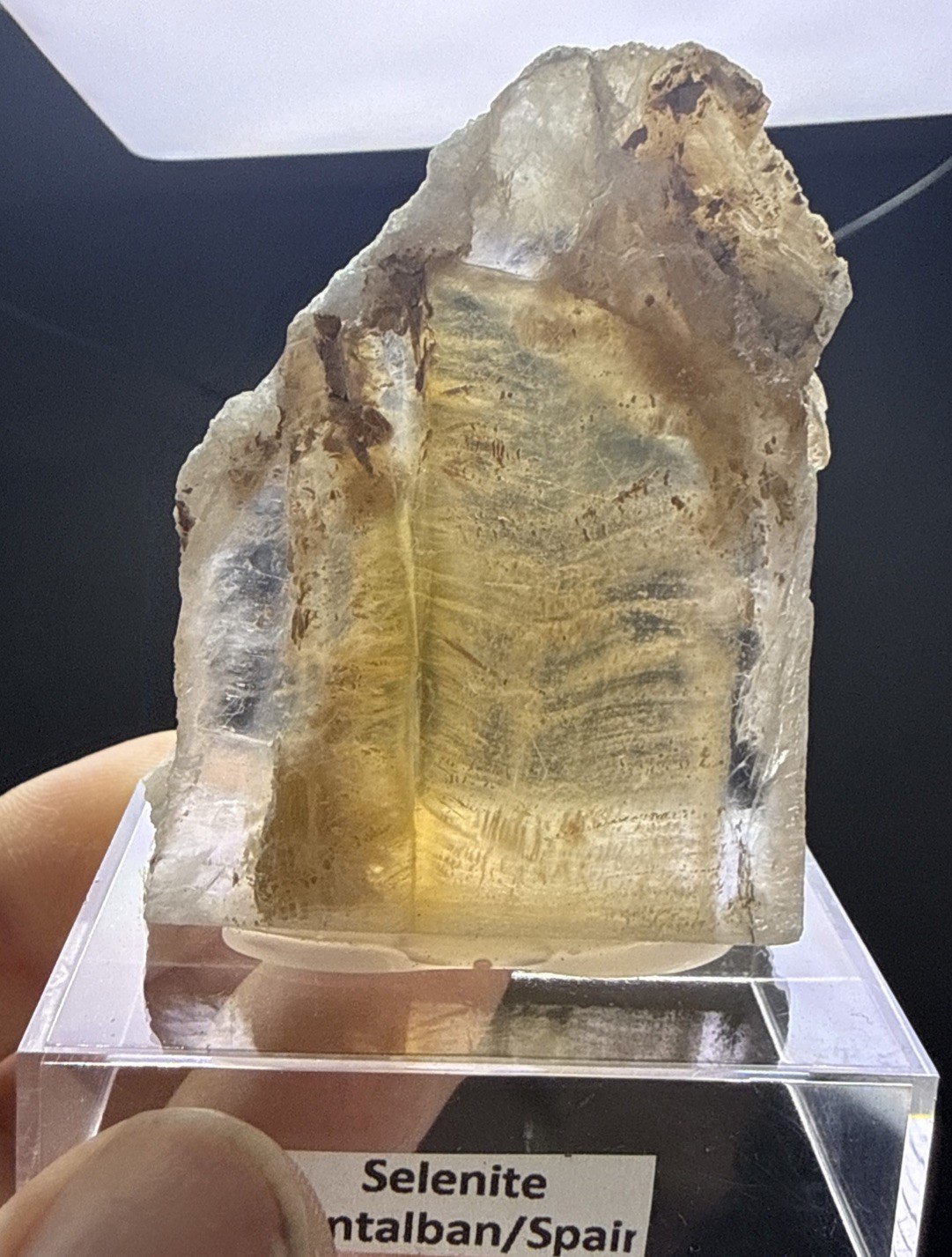 Natural Phantom Selenite W/Orange Inclusions On Stand Spain 👀 Minerals Quartz