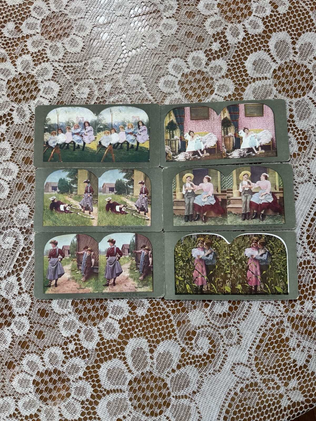 Antique Color Stereoscope Stereoview Cards Humorous And Sweet Ingersoll Story 6