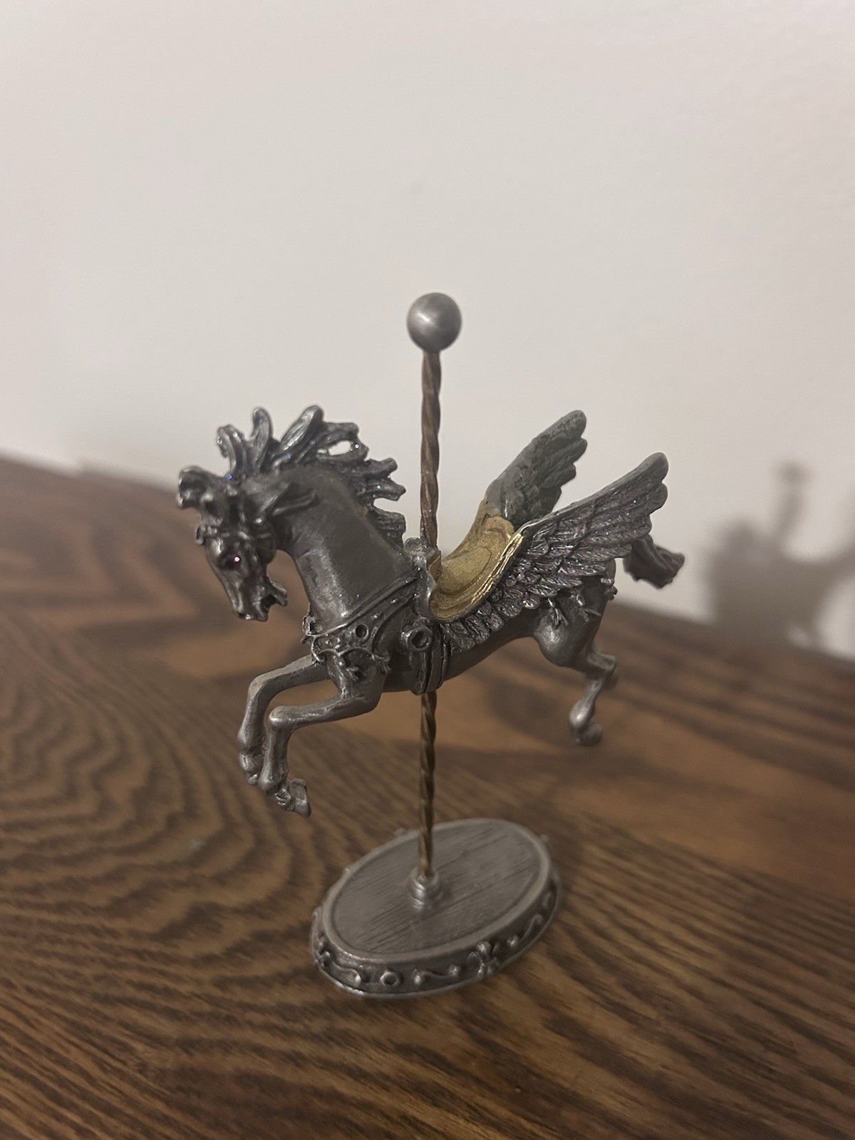 Vintage Rawcliffe Pewter Carousel Pegasus Winged Horse Figurine Gold Accent