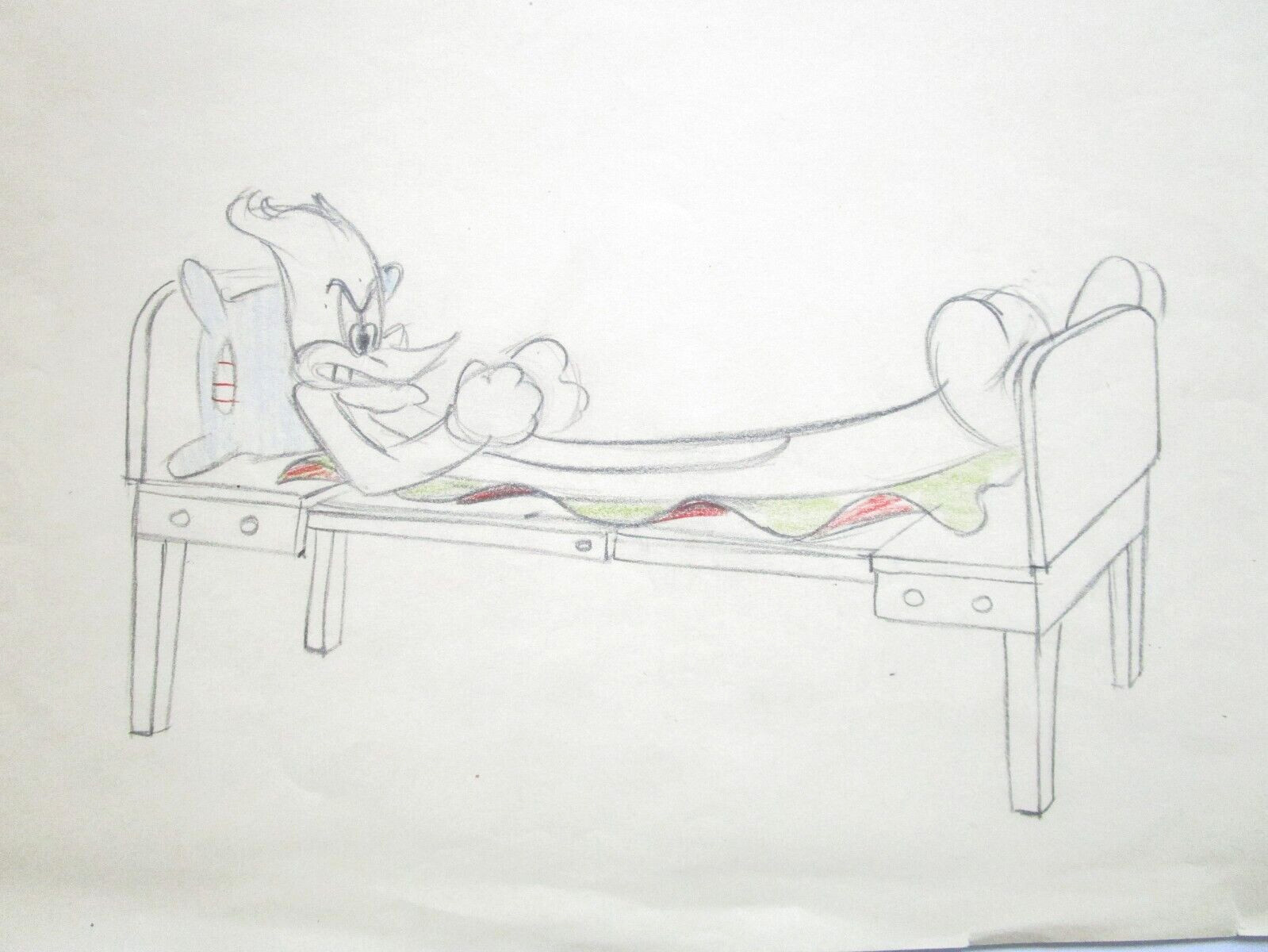 1940\'s WOODY WOODPECKER  bed WALTER LANTZ  ORIGINAL PRODUCTION CEL + DRAWING