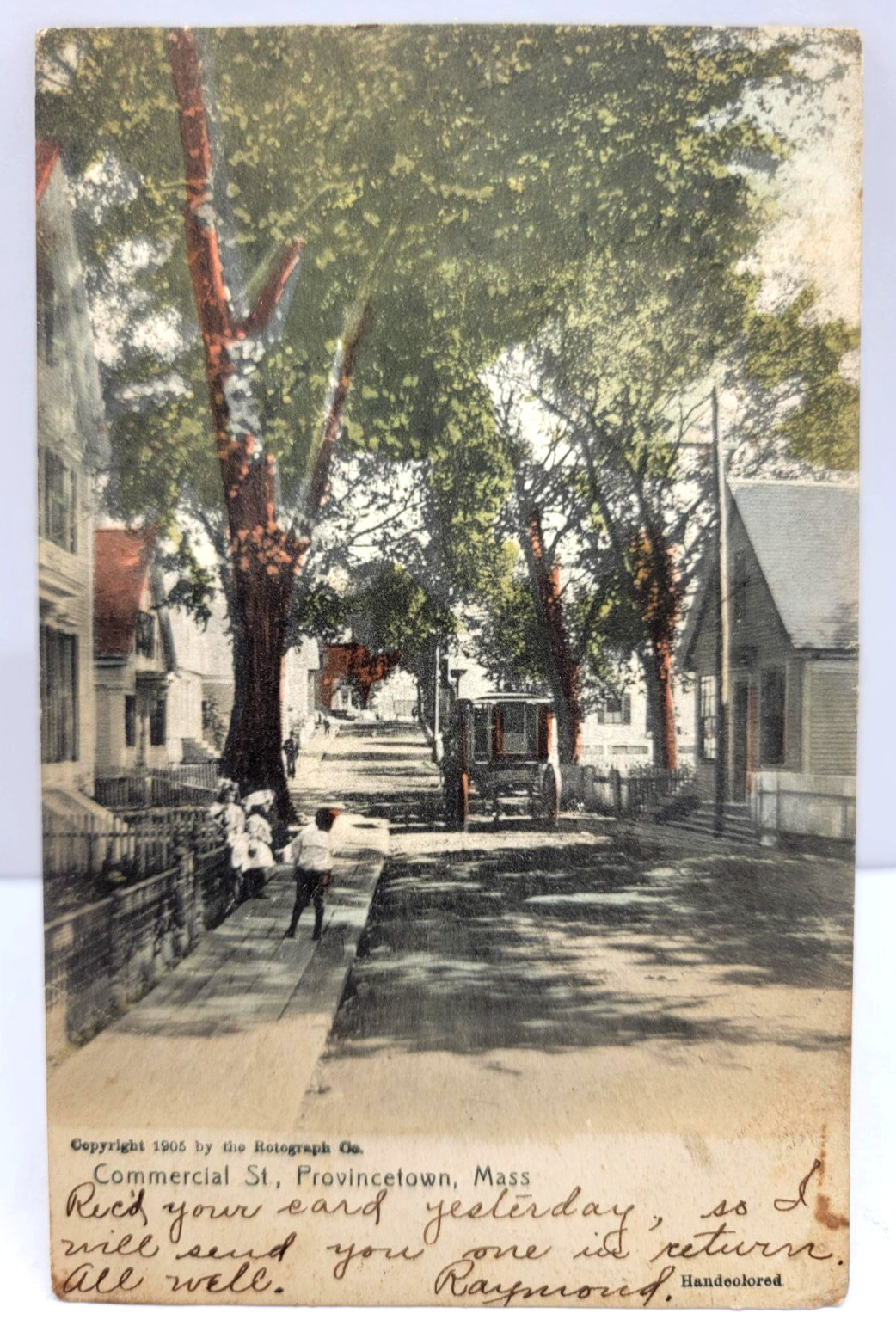Commercial Street Provincetown Mass. Handcolored Rotograph 1907 Antique Postcard