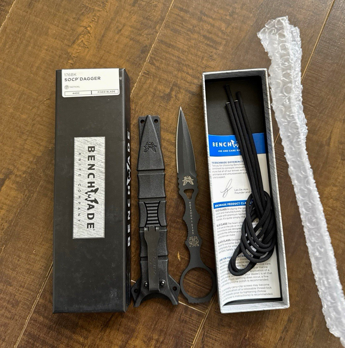 Benchmade 176BK SOCP Dagger 440C Black Fixed Blade Knife w/ Sheath