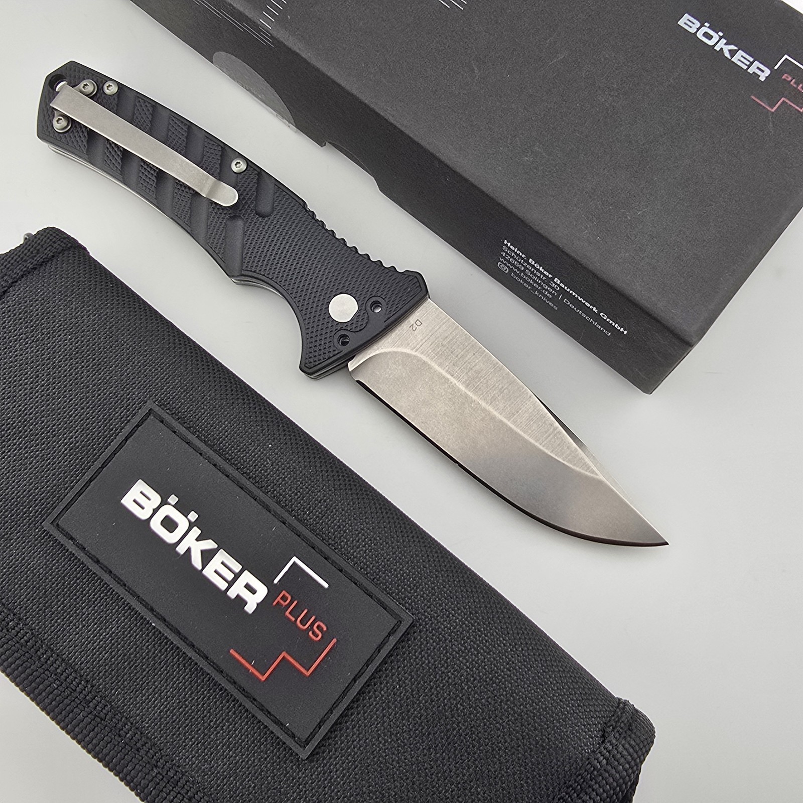 Boker Plus Strike Folding Knife D2 Black Aluminum Button Lock Manual 01BO475N