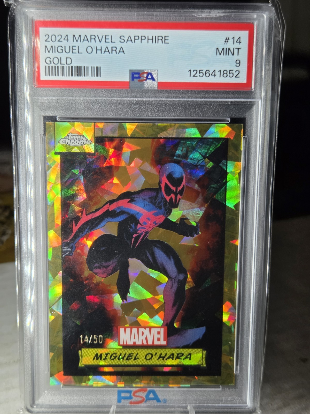 2024 Topps Chrome Marvel Sapphire Miguel O\'hara Spider-Man 2099 Gold/50    PSA 9